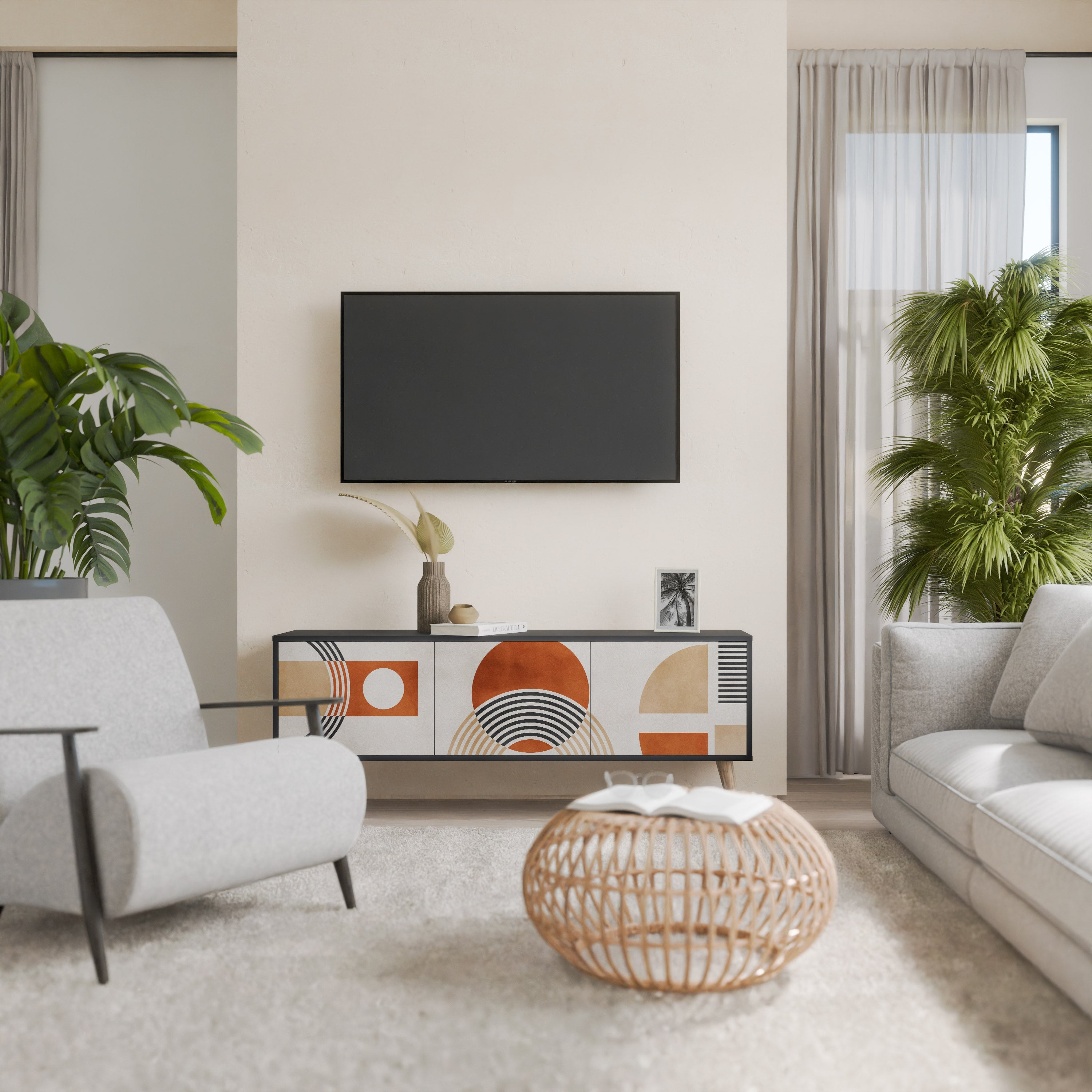 Meuble TV 3 portes SPACE AROUND en finition noire