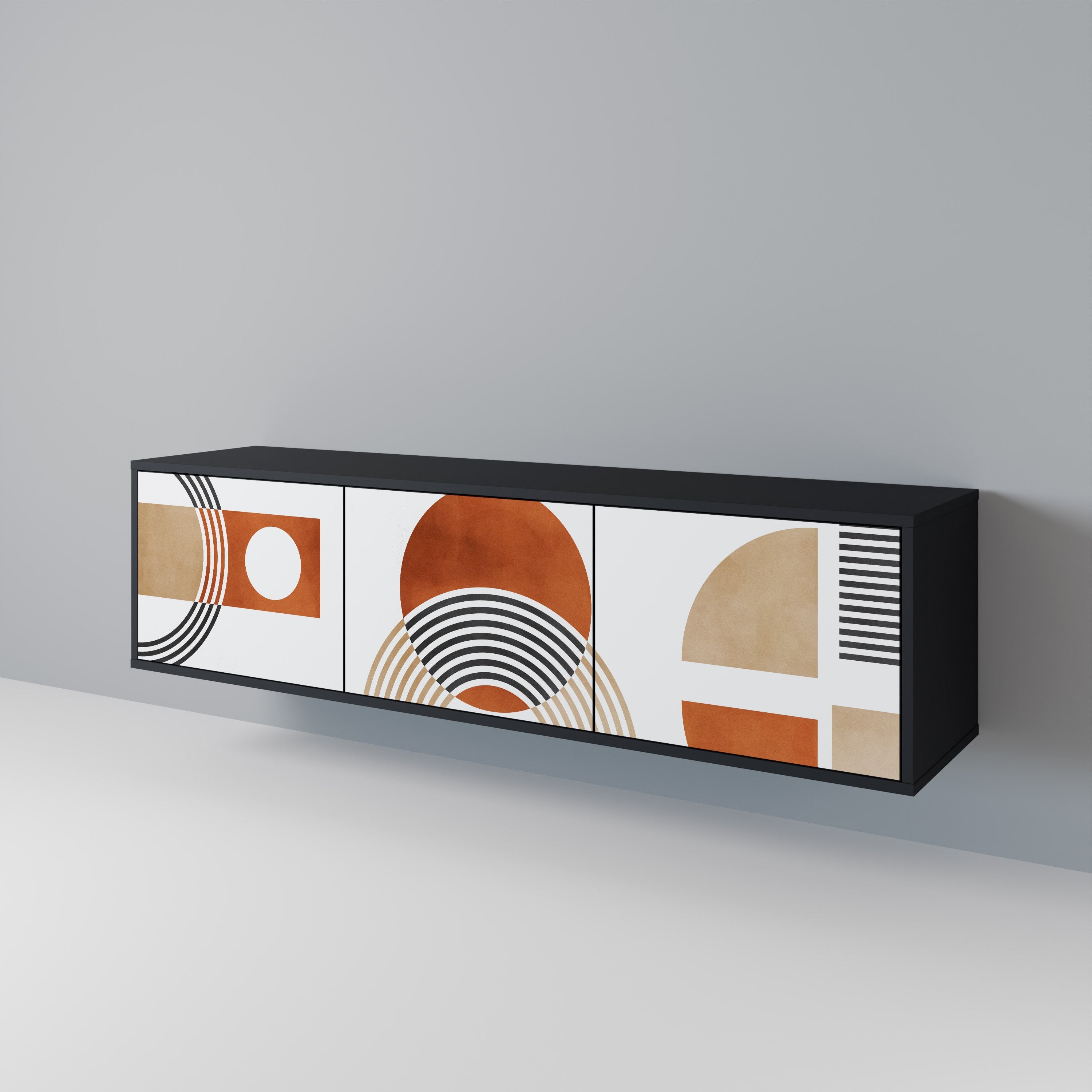 Meuble TV 3 portes CIRCLE RHYTM finition noire