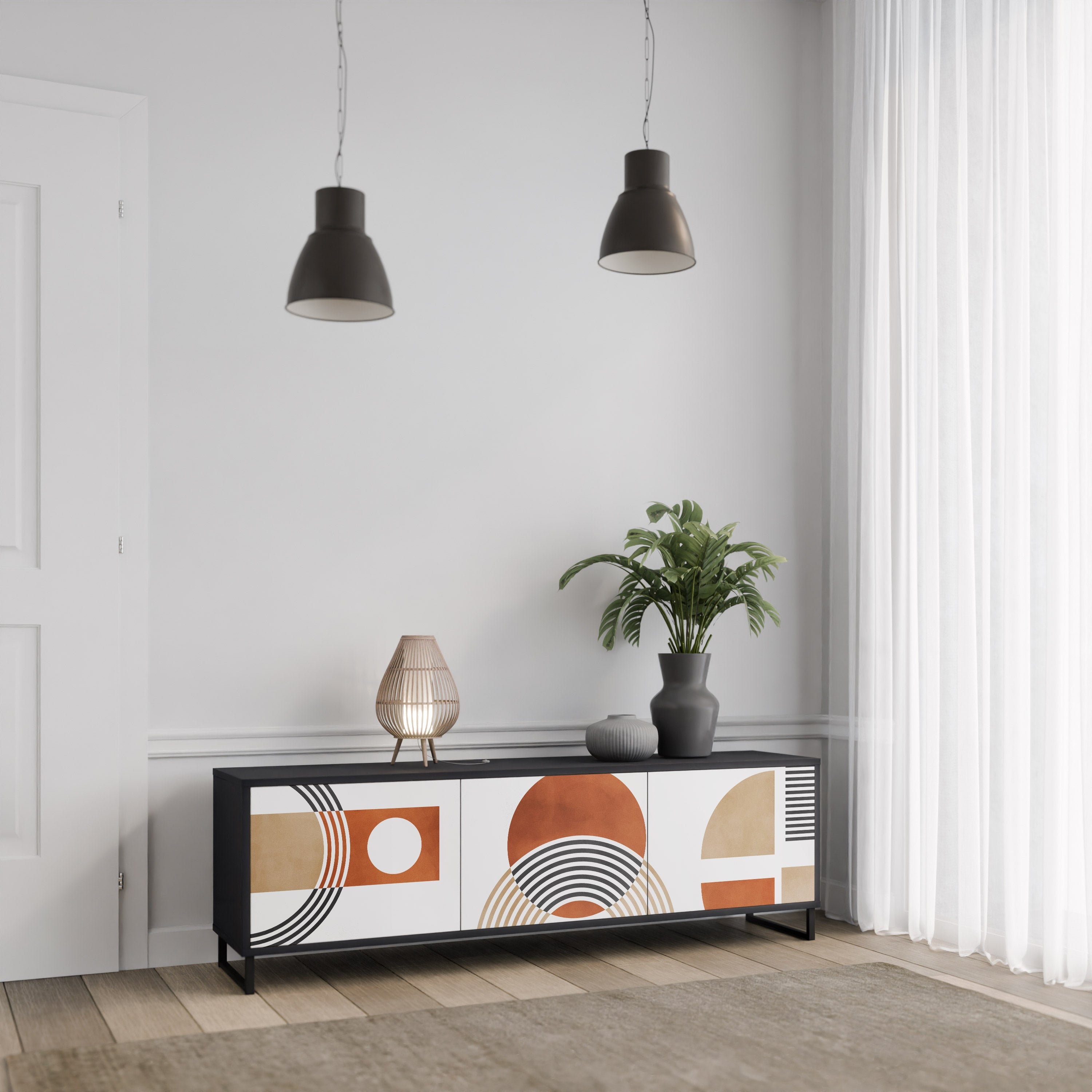 Meuble TV 3 portes CIRCLE RHYTM finition noire