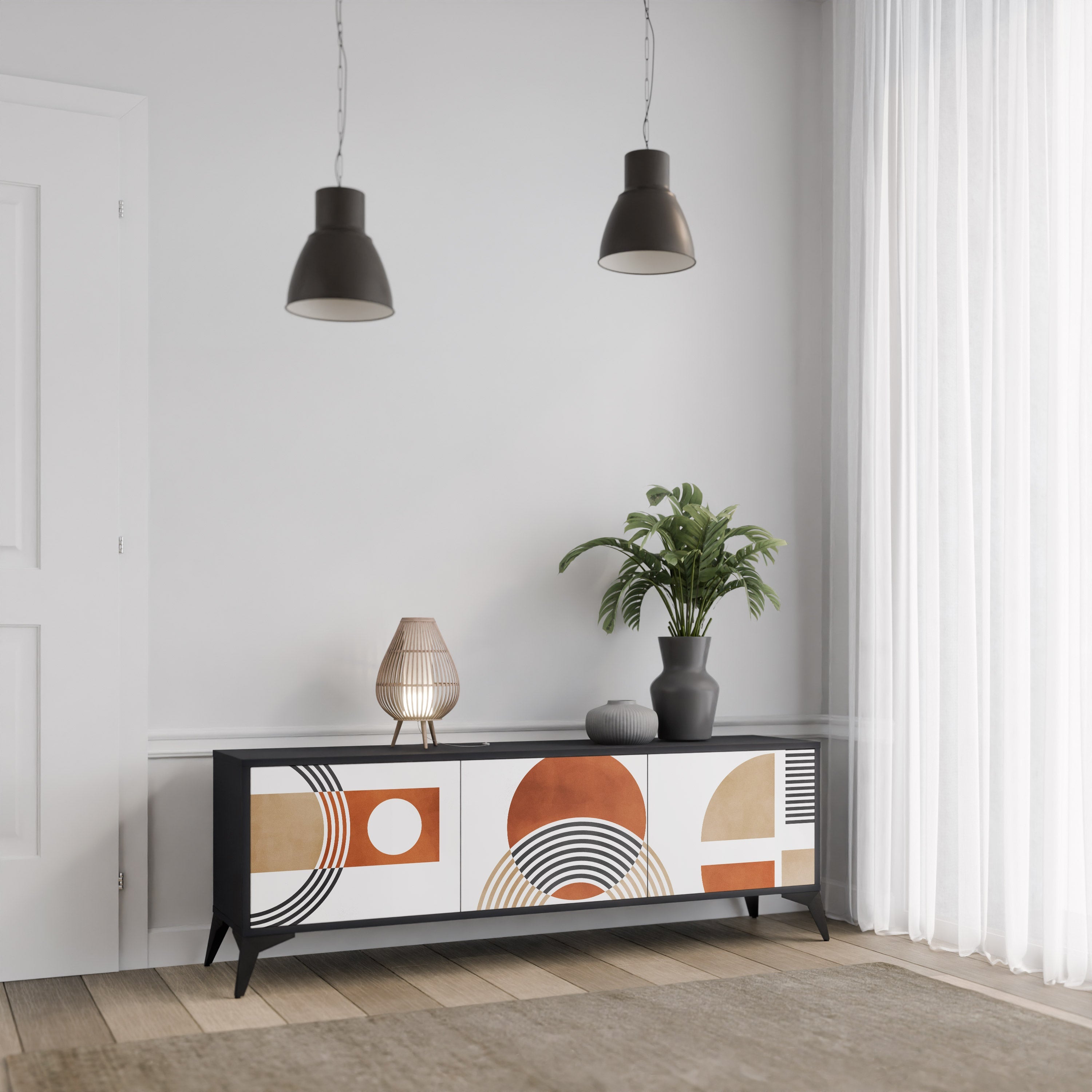 Meuble TV 3 portes CIRCLE RHYTM finition noire