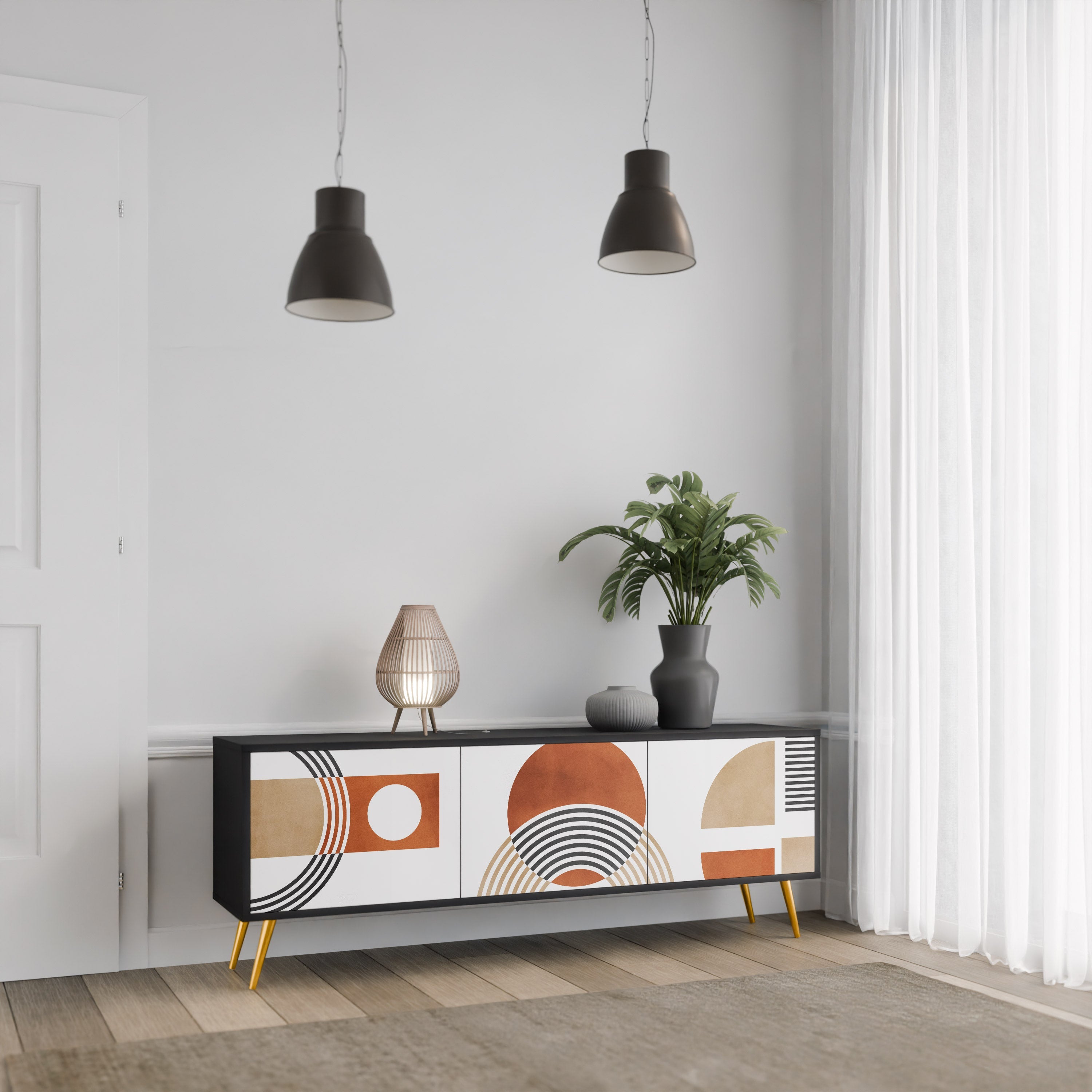 Meuble TV 3 portes CIRCLE RHYTM finition noire