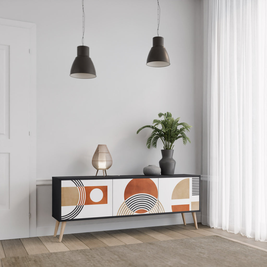 Meuble TV 3 portes CIRCLE RHYTM finition noire