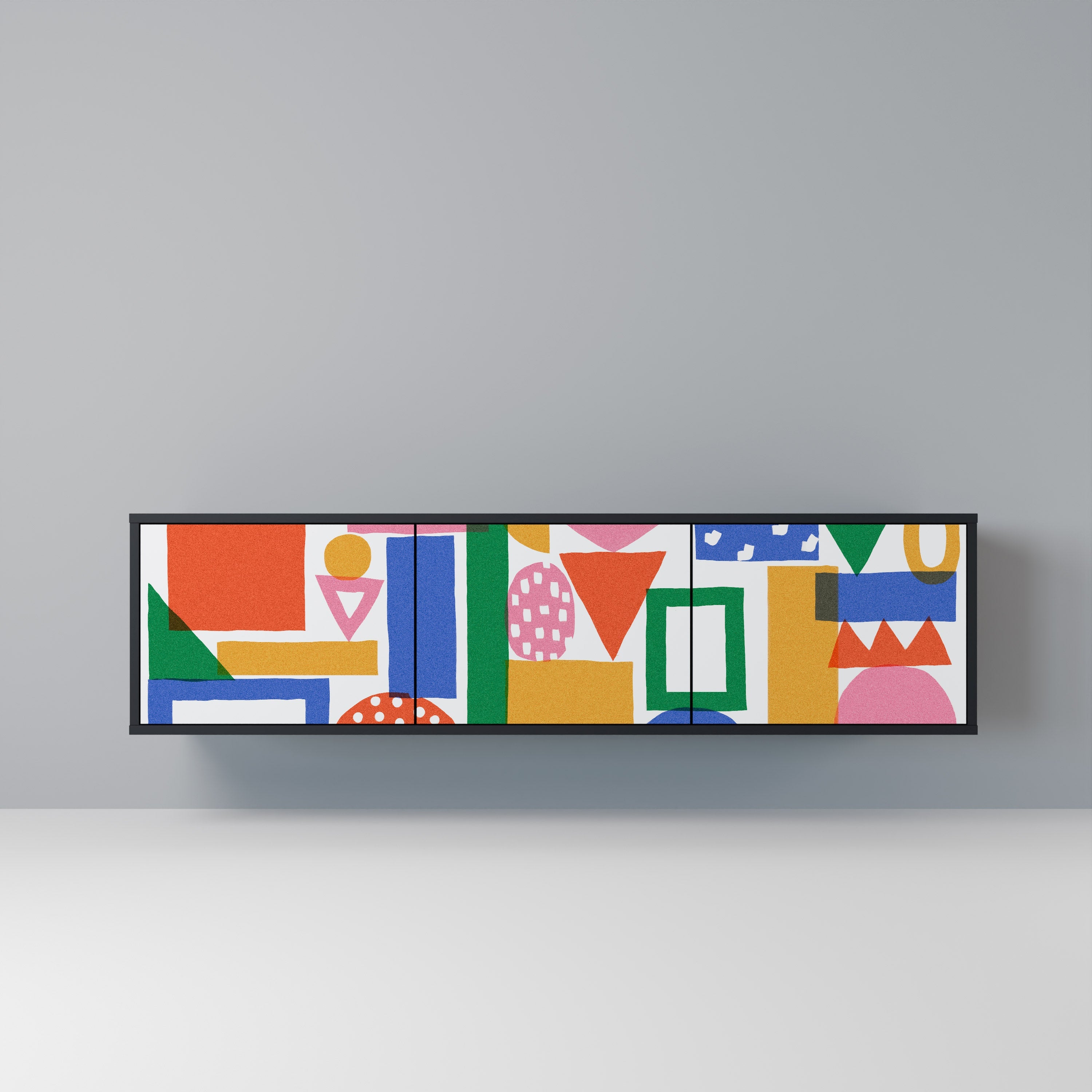 Meuble TV 3 portes GEOMETRIC GLIMMER en finition noire