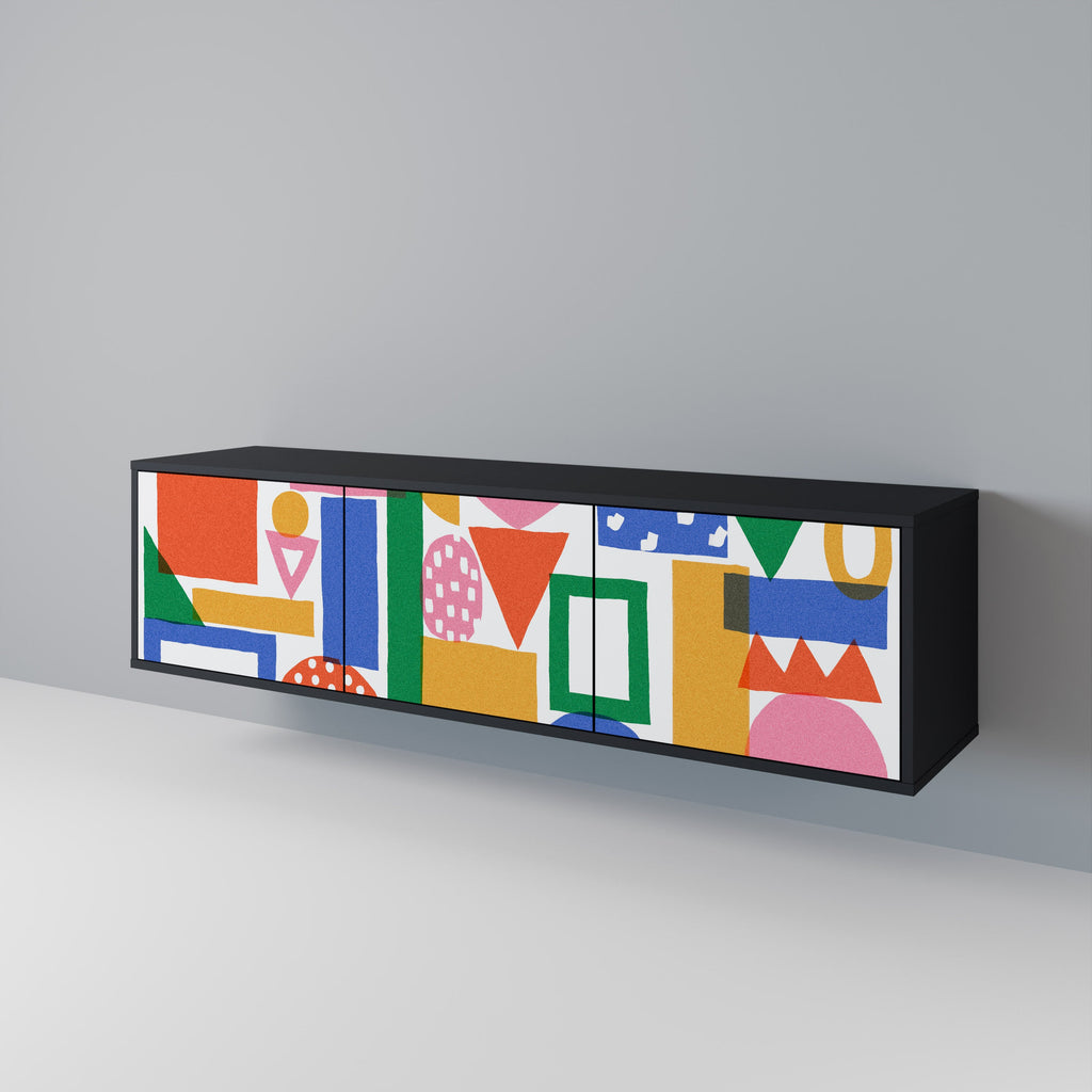 Meuble TV 3 portes GEOMETRIC GLIMMER en finition noire