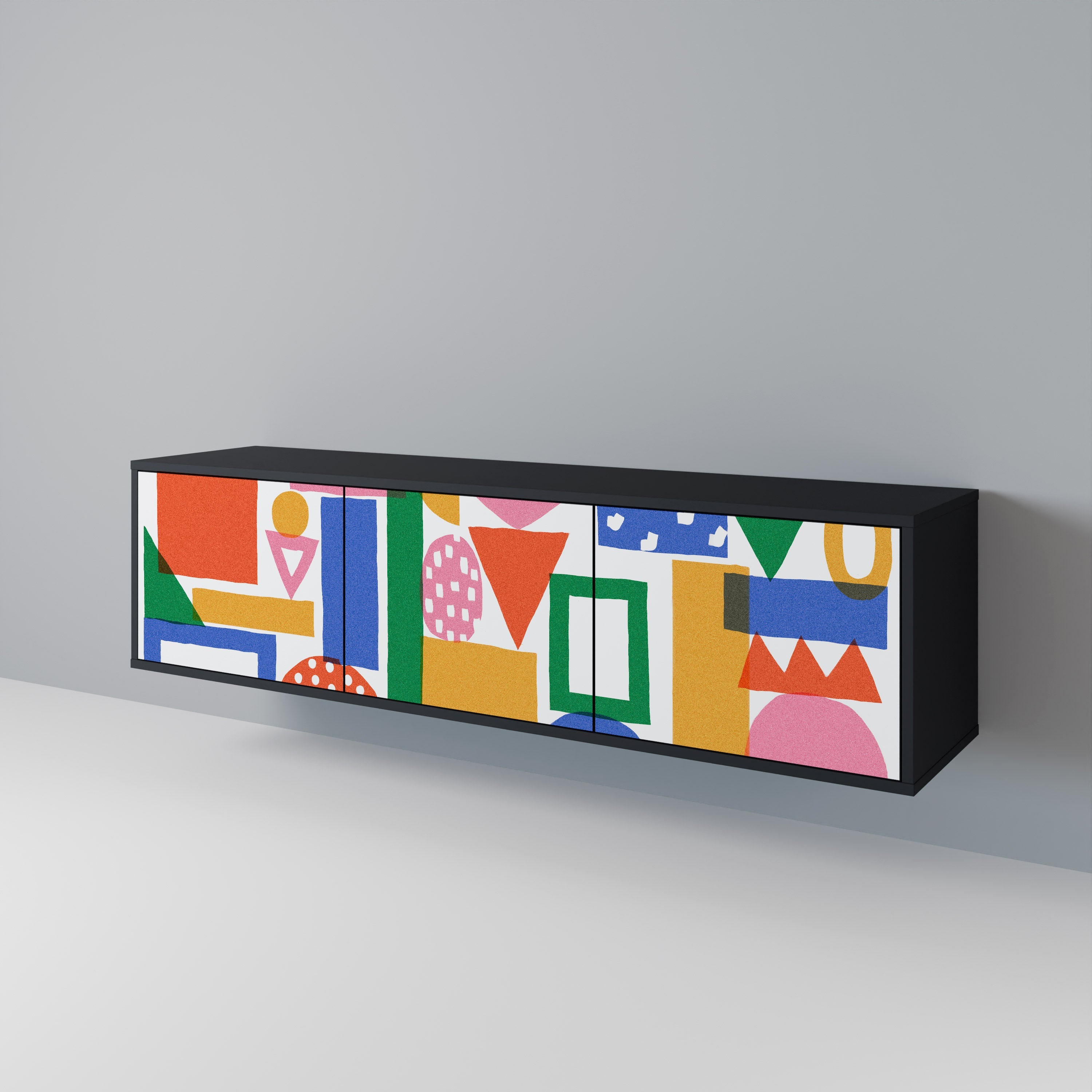 Meuble TV 3 portes GEOMETRIC GLIMMER en finition noire