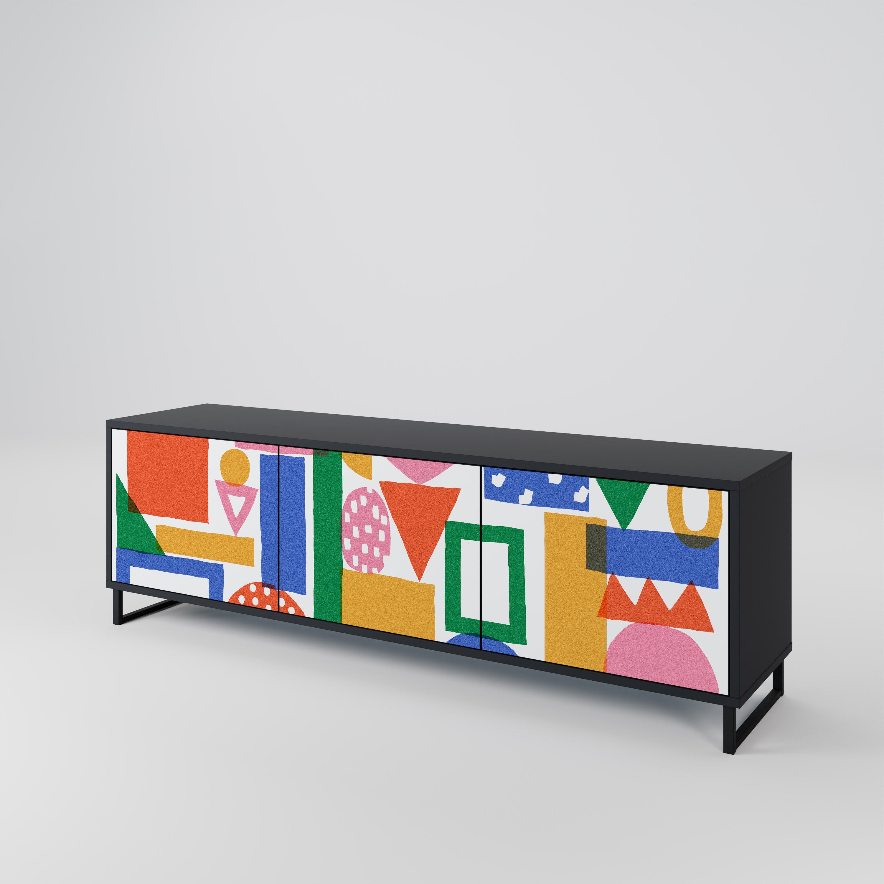 Meuble TV 3 portes GEOMETRIC GLIMMER en finition noire