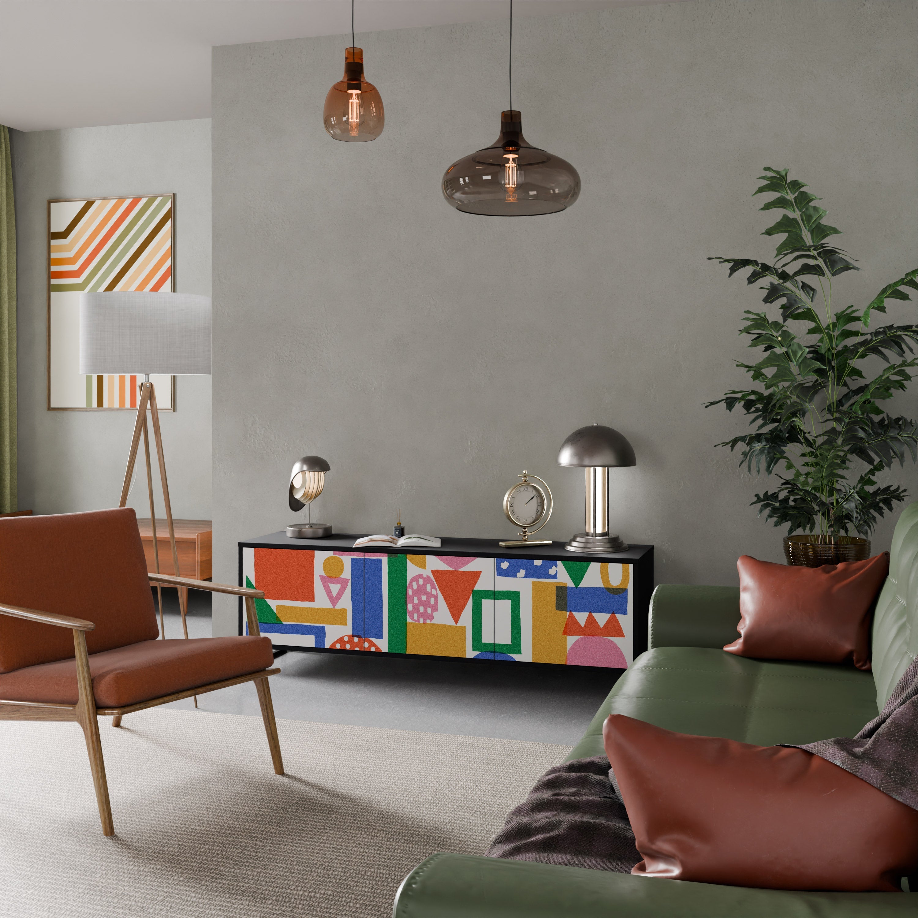 Meuble TV 3 portes GEOMETRIC GLIMMER en finition noire