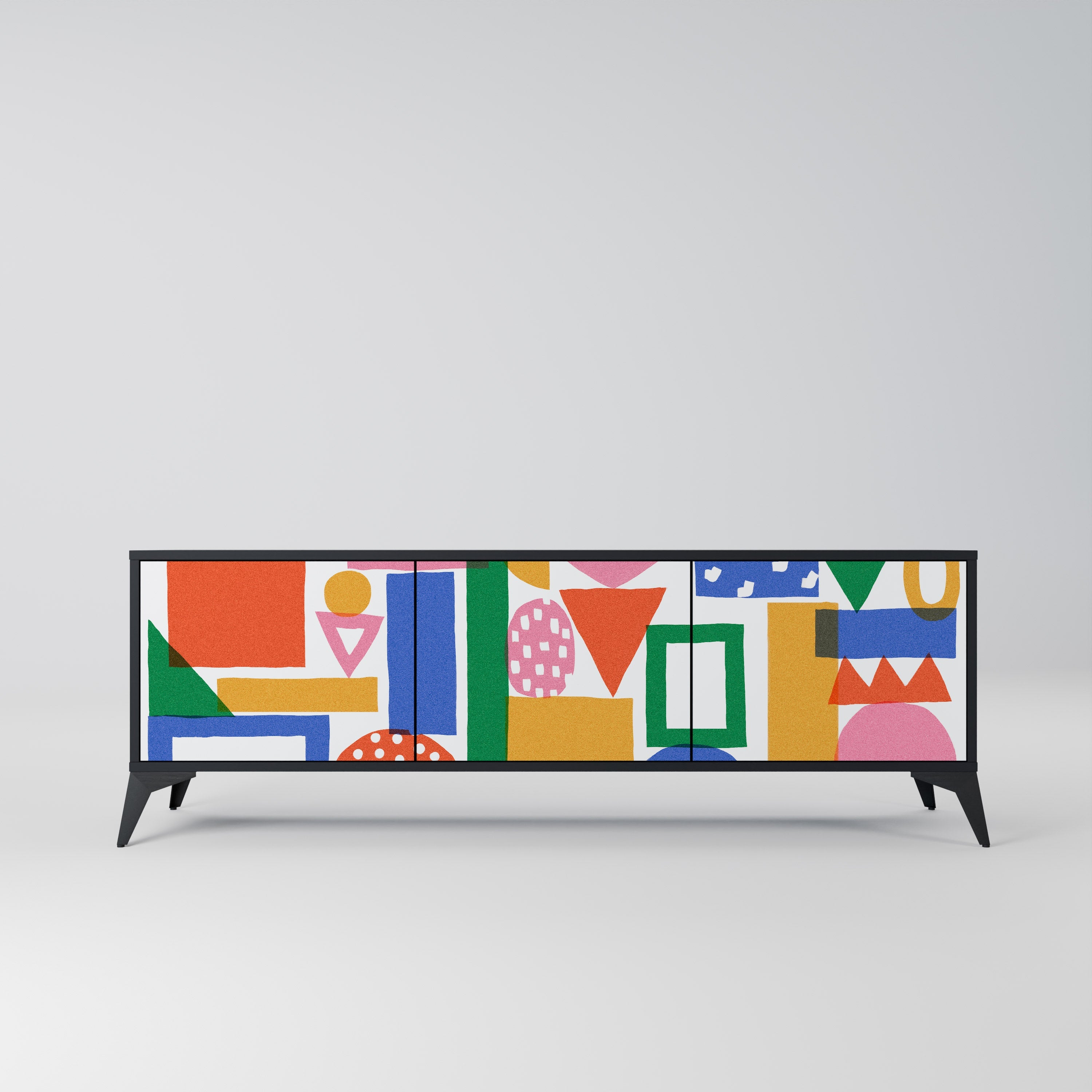 Meuble TV 3 portes GEOMETRIC GLIMMER en finition noire