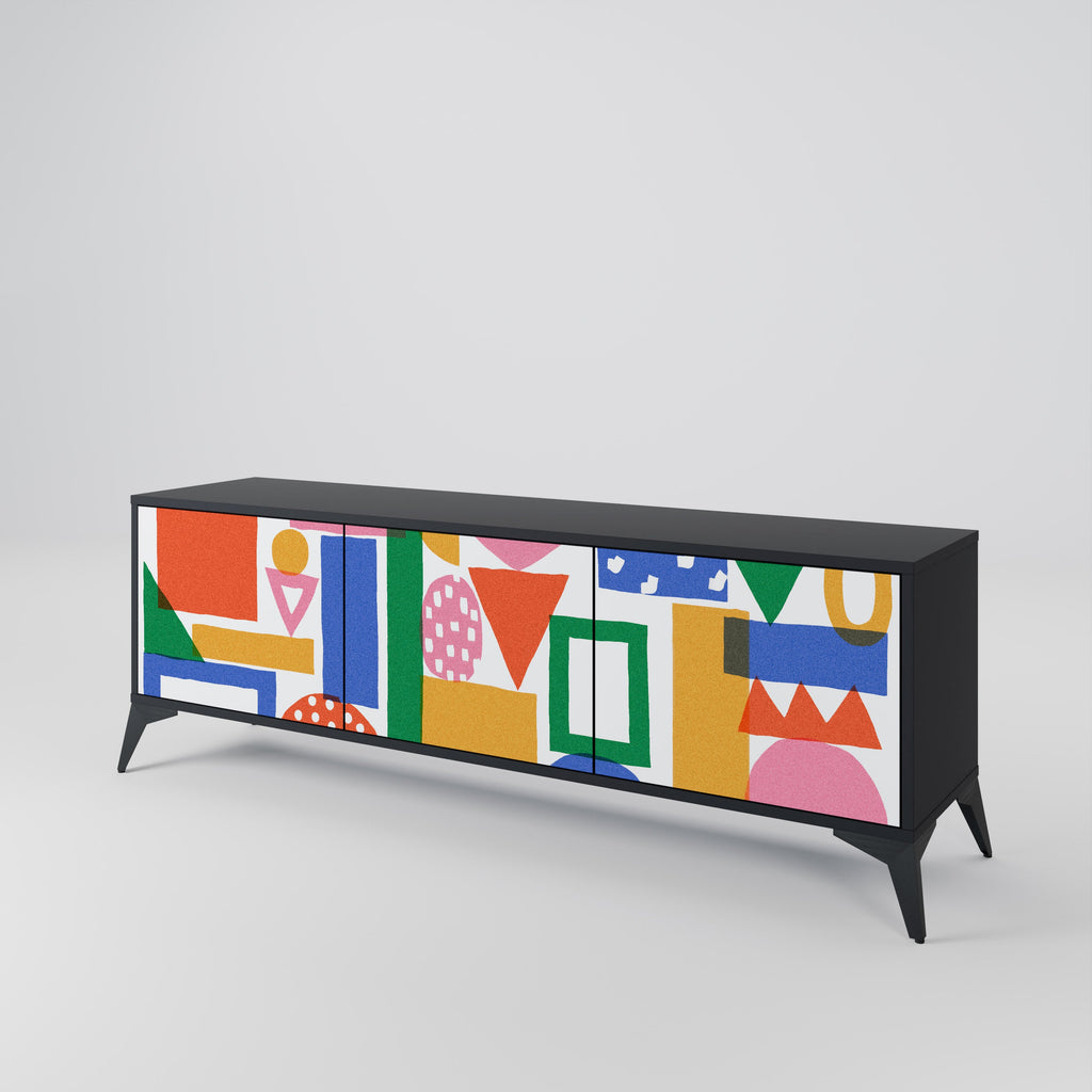 Meuble TV 3 portes GEOMETRIC GLIMMER en finition noire