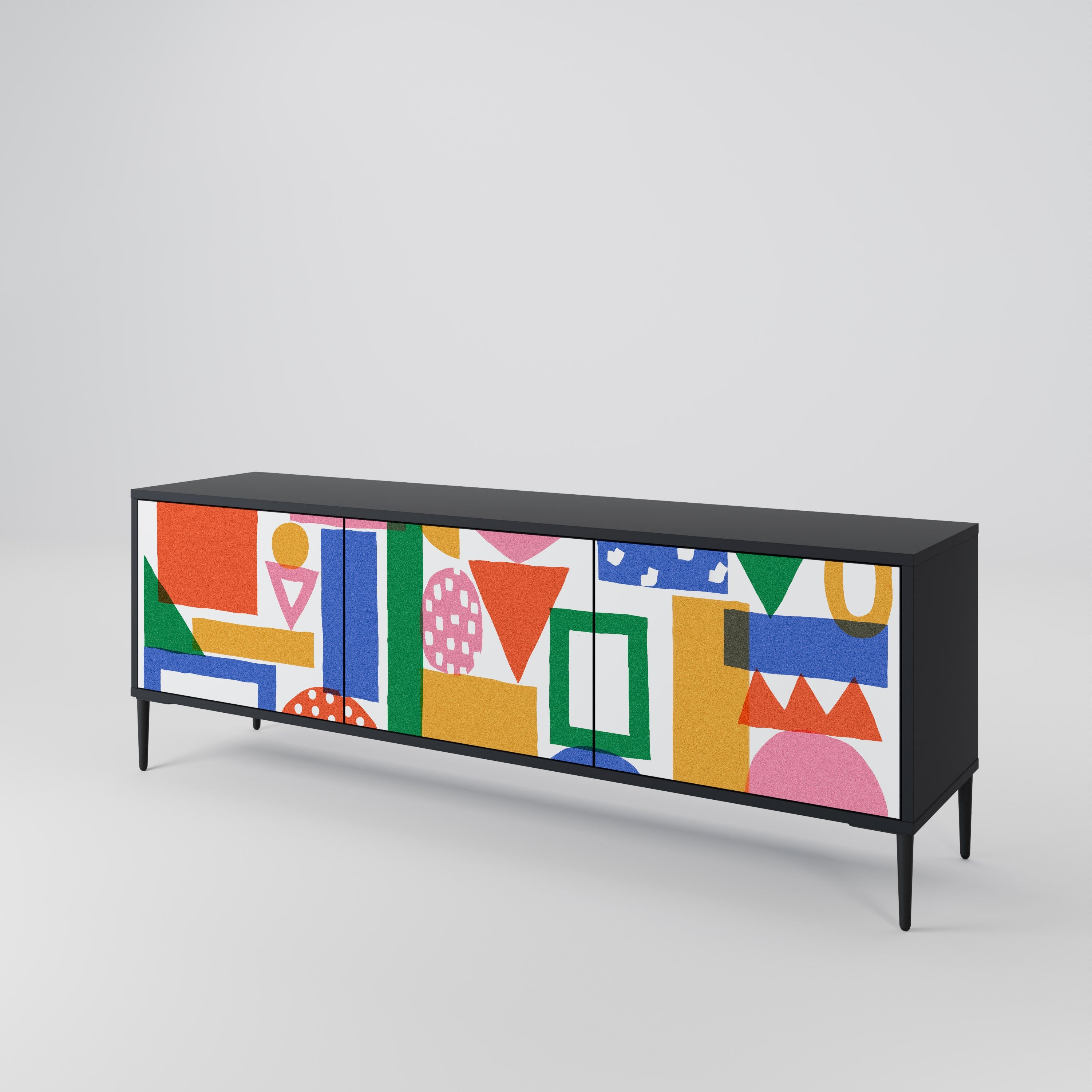 Meuble TV 3 portes GEOMETRIC GLIMMER en finition noire