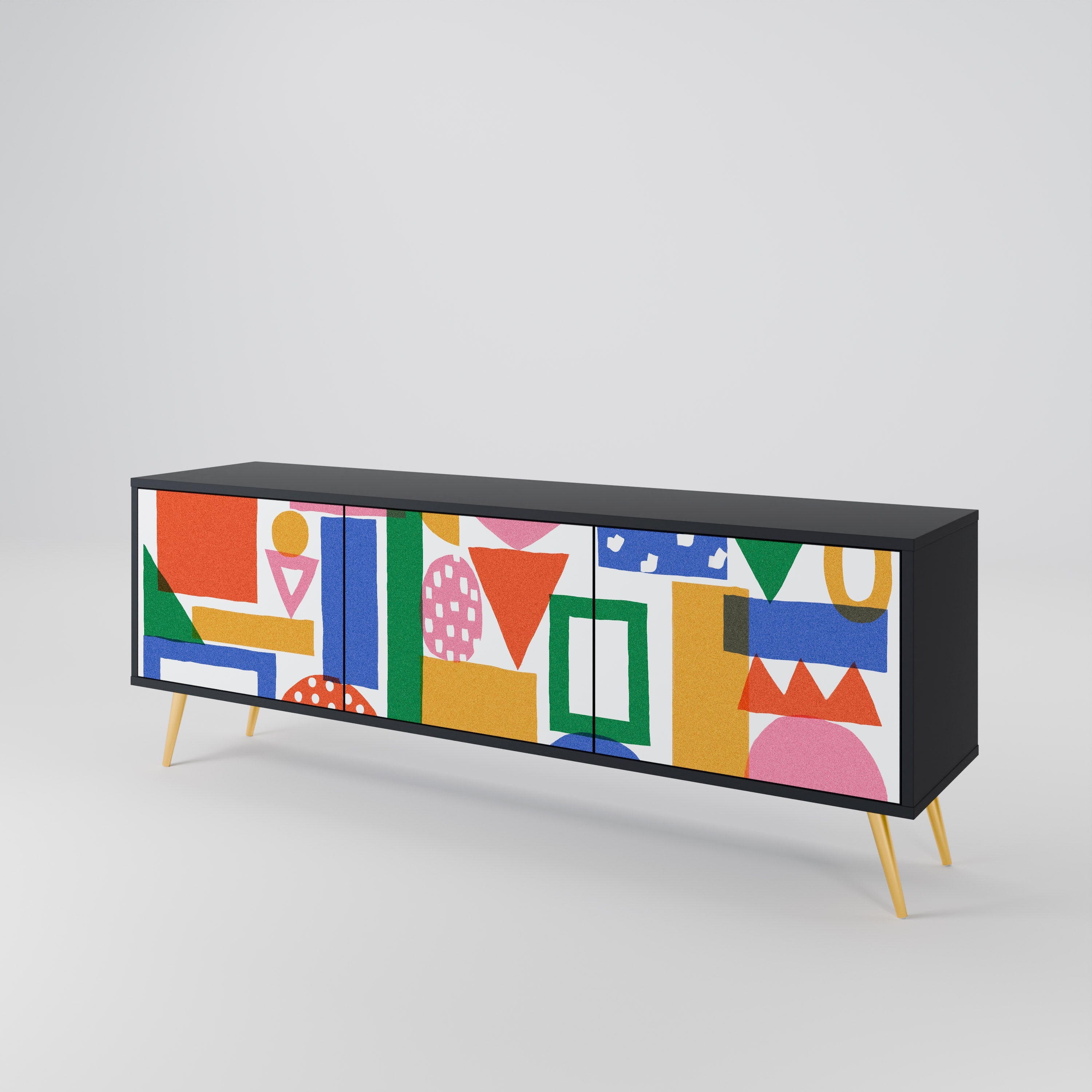 Meuble TV 3 portes GEOMETRIC GLIMMER en finition noire