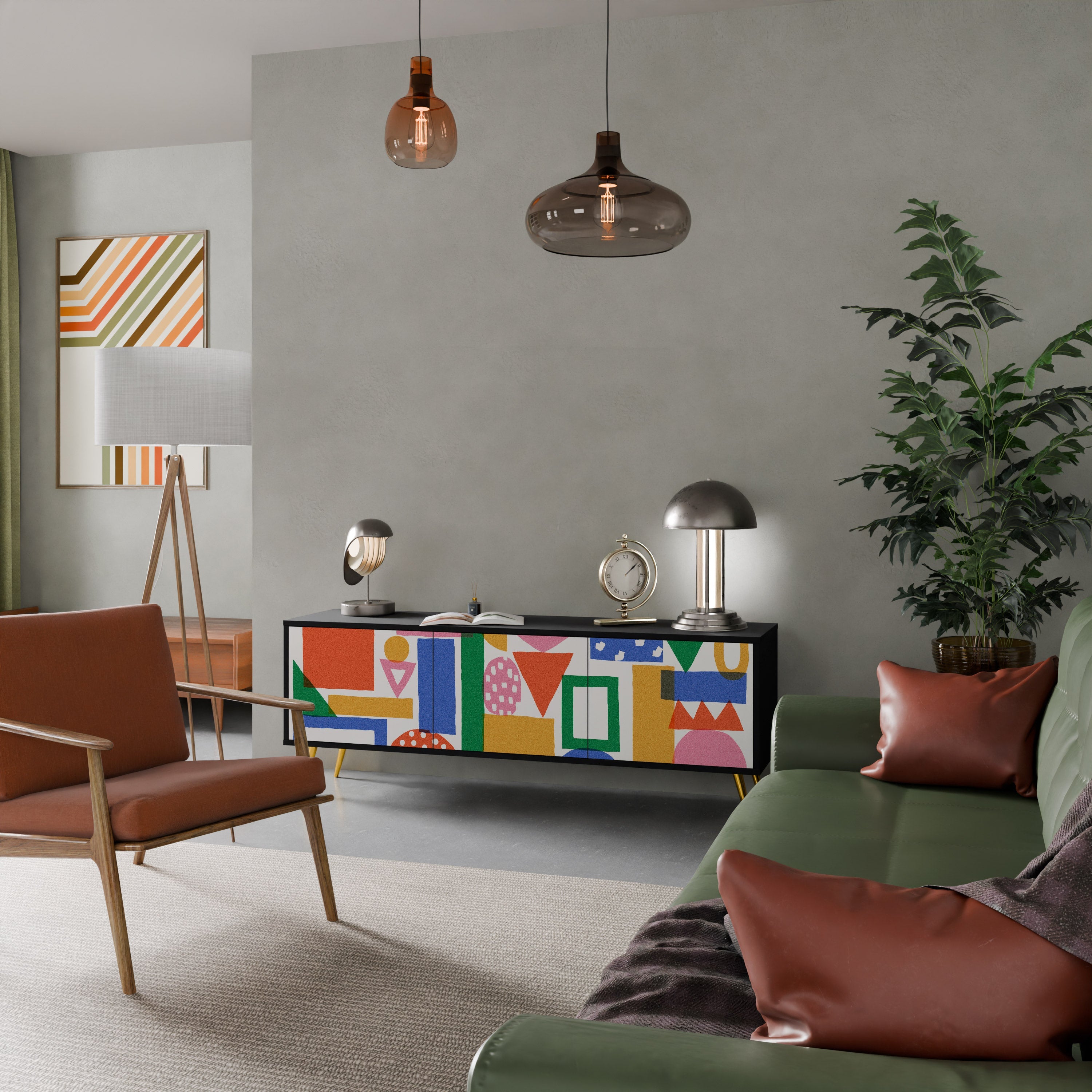 Meuble TV 3 portes GEOMETRIC GLIMMER en finition noire