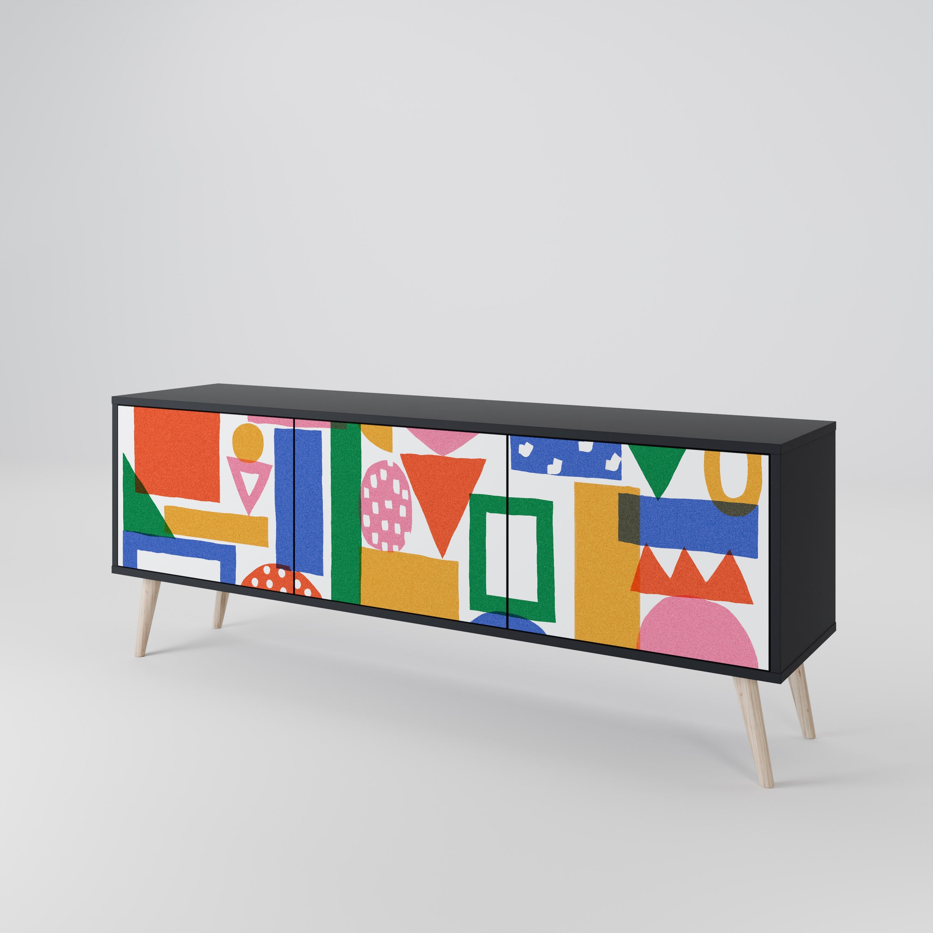 Meuble TV 3 portes GEOMETRIC GLIMMER en finition noire