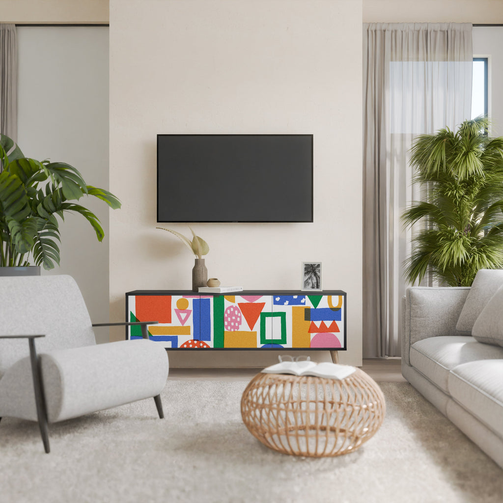 Meuble TV 3 portes GEOMETRIC GLIMMER en finition noire