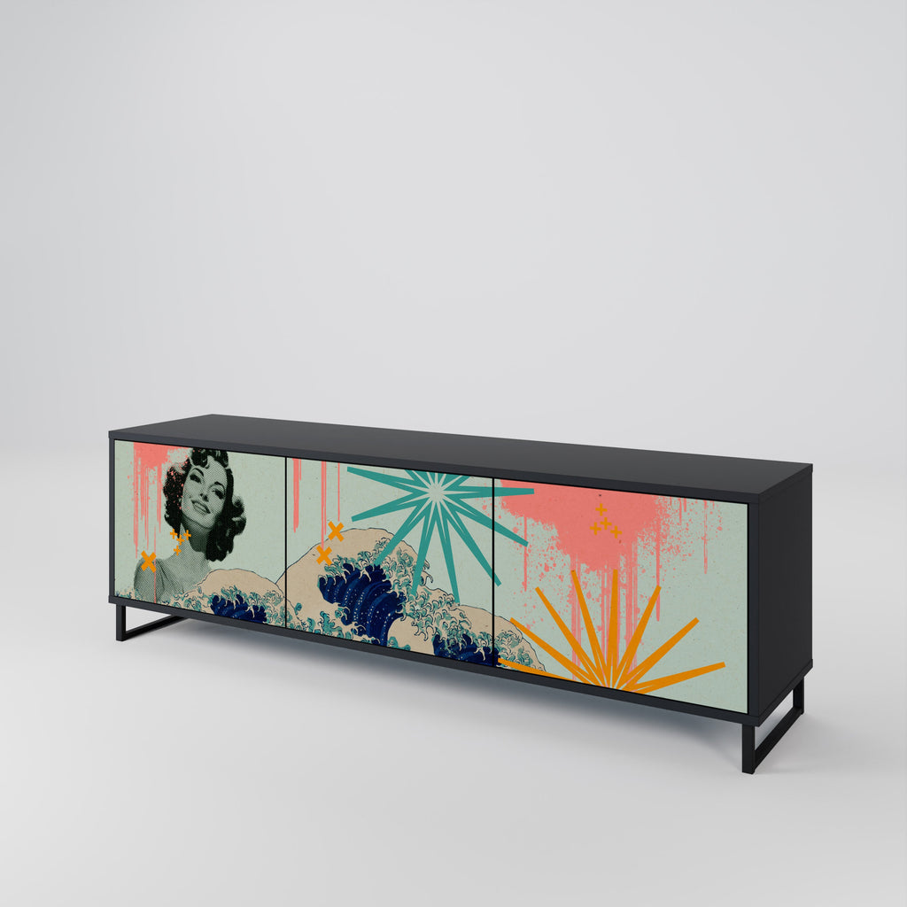 KANAGAWA BEAUTY 3-Door TV Stand in Black Finish