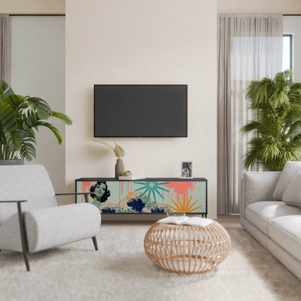 KANAGAWA BEAUTY 3-Door TV Stand in Black Finish