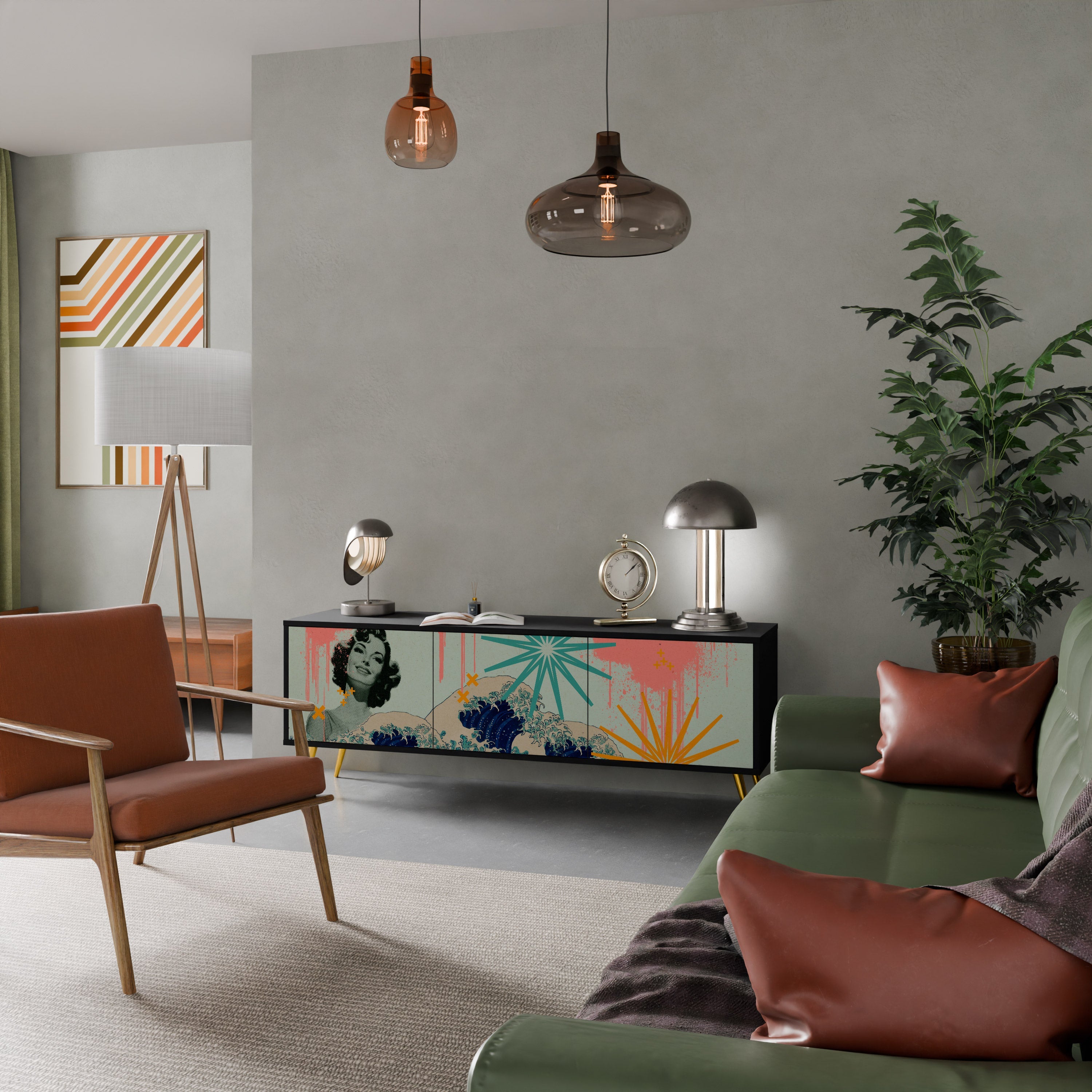 Meuble TV 3 portes KANAGAWA BEAUTY, finition noire