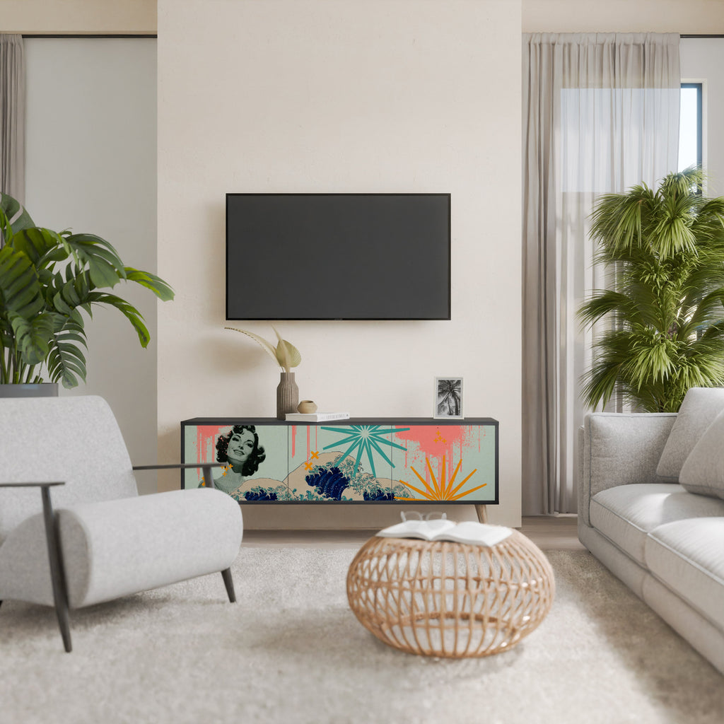 KANAGAWA BEAUTY 3-Door TV Stand in Black Finish