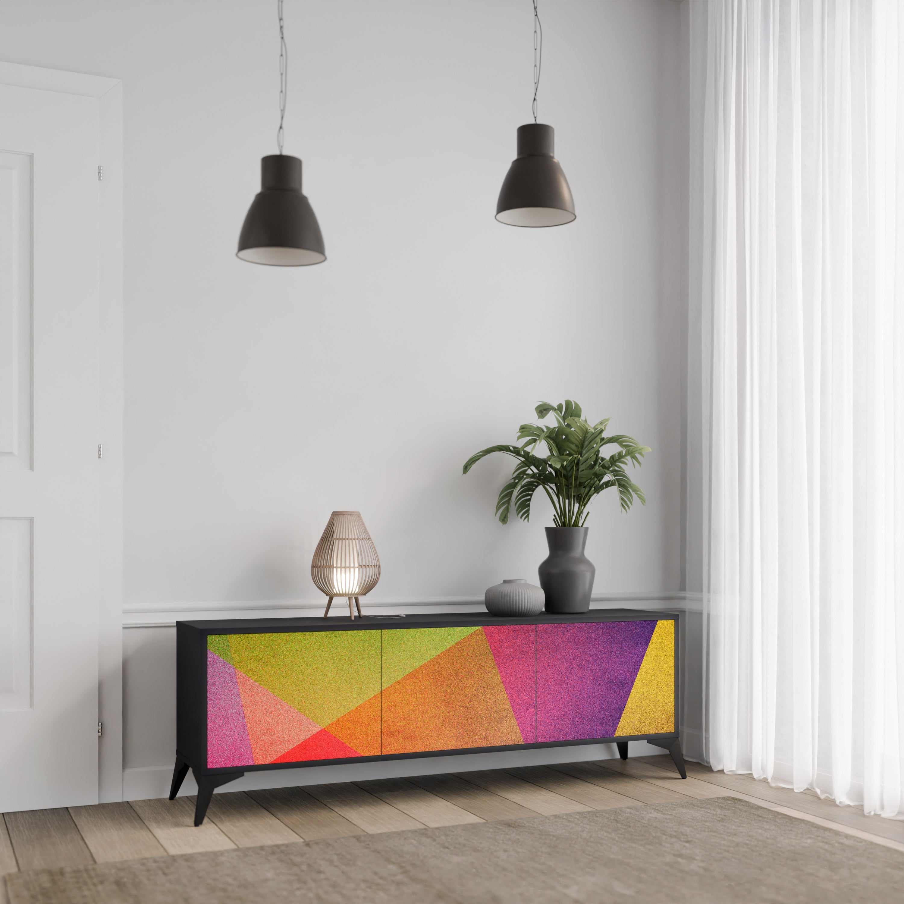 Meuble TV 3 portes VIVID GEOMETRY finition noire