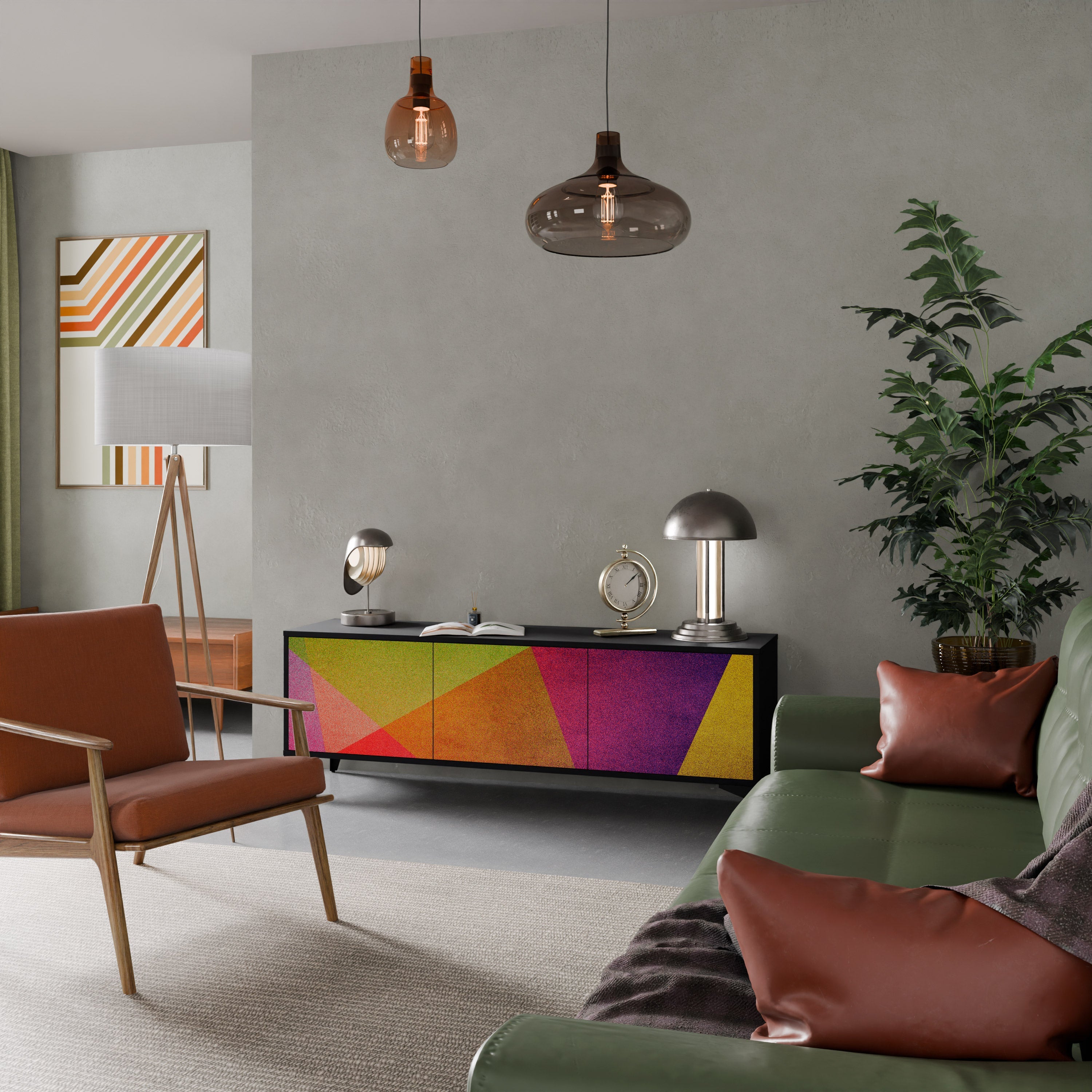 Meuble TV 3 portes VIVID GEOMETRY finition noire