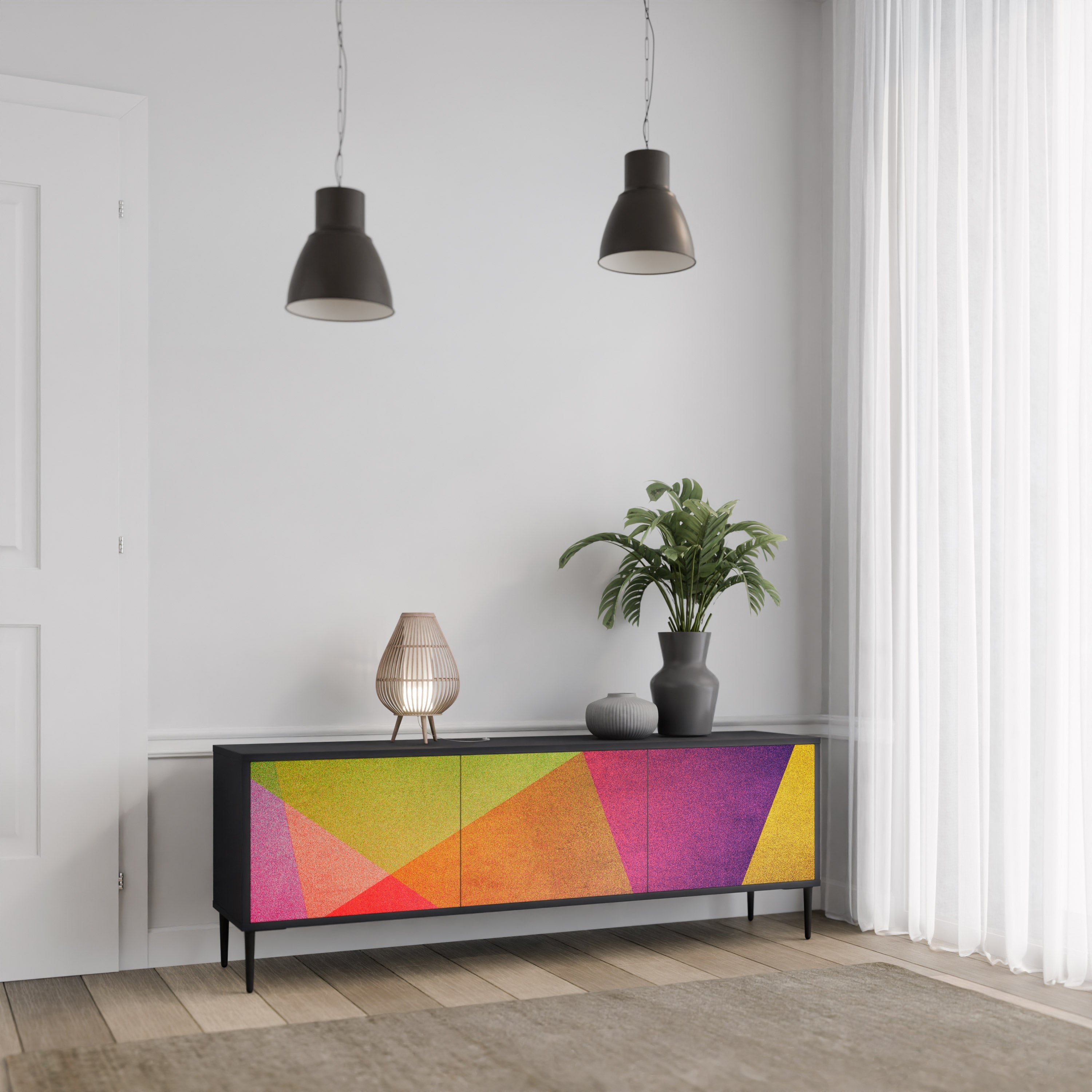 Meuble TV 3 portes VIVID GEOMETRY finition noire