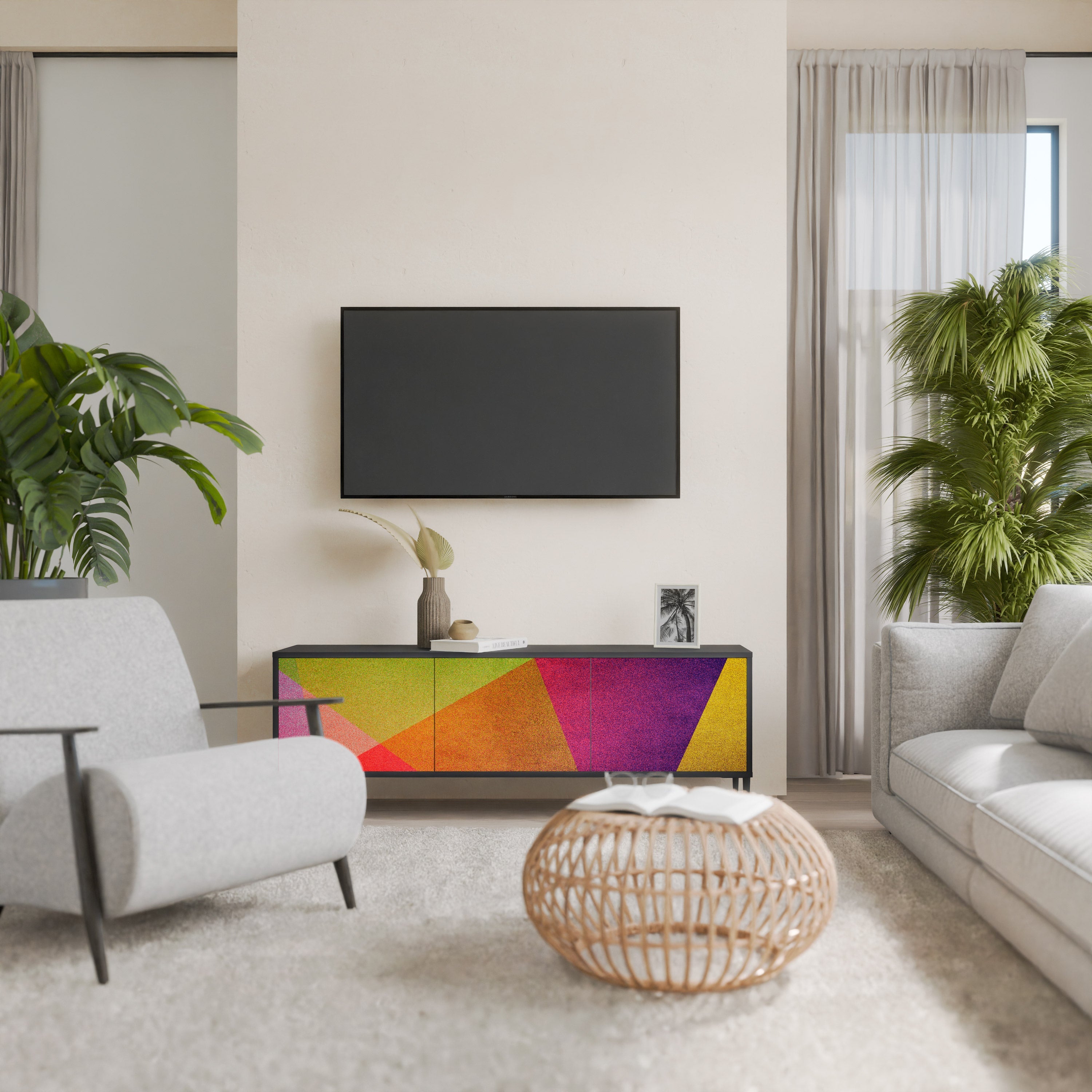 Meuble TV 3 portes VIVID GEOMETRY finition noire