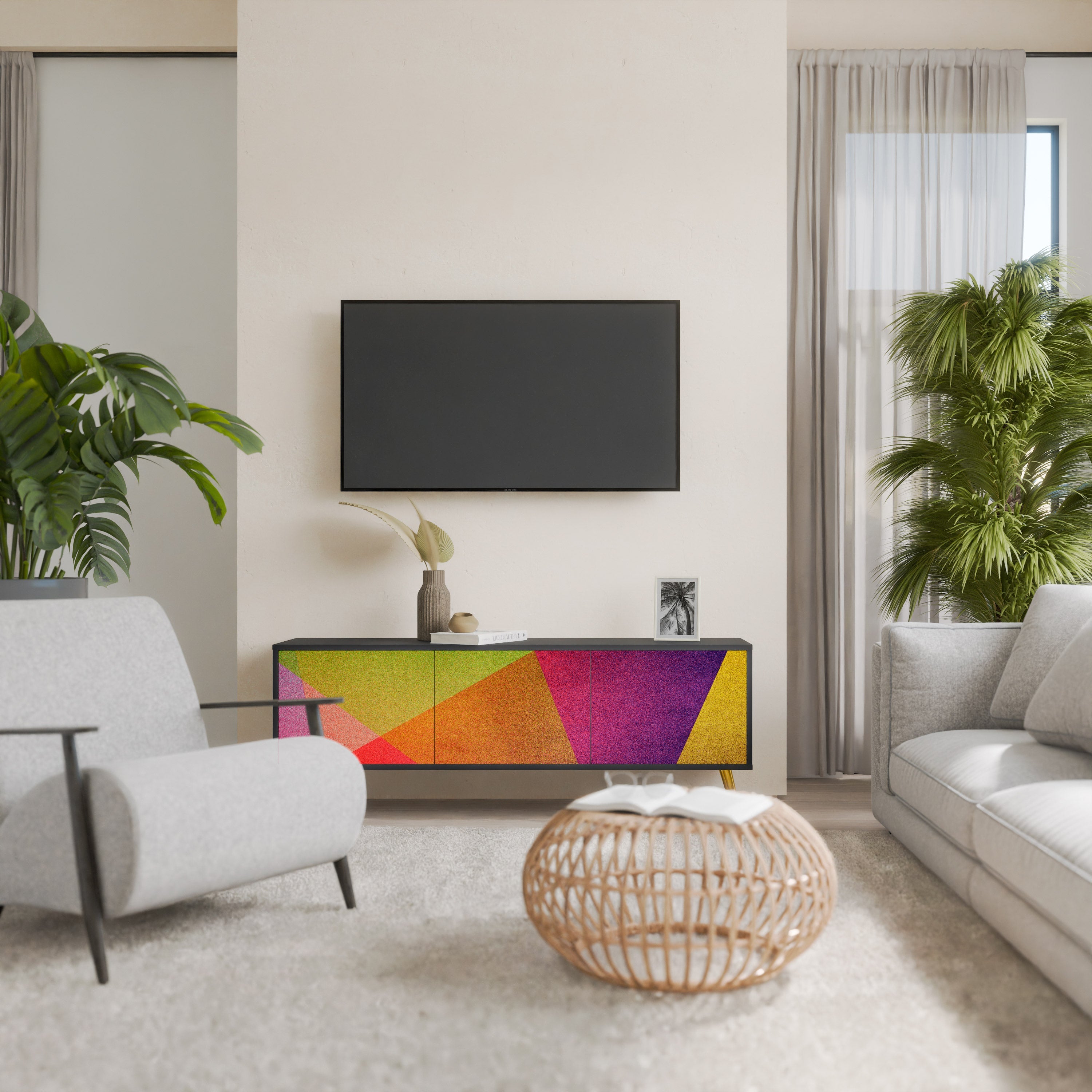 Meuble TV 3 portes VIVID GEOMETRY finition noire