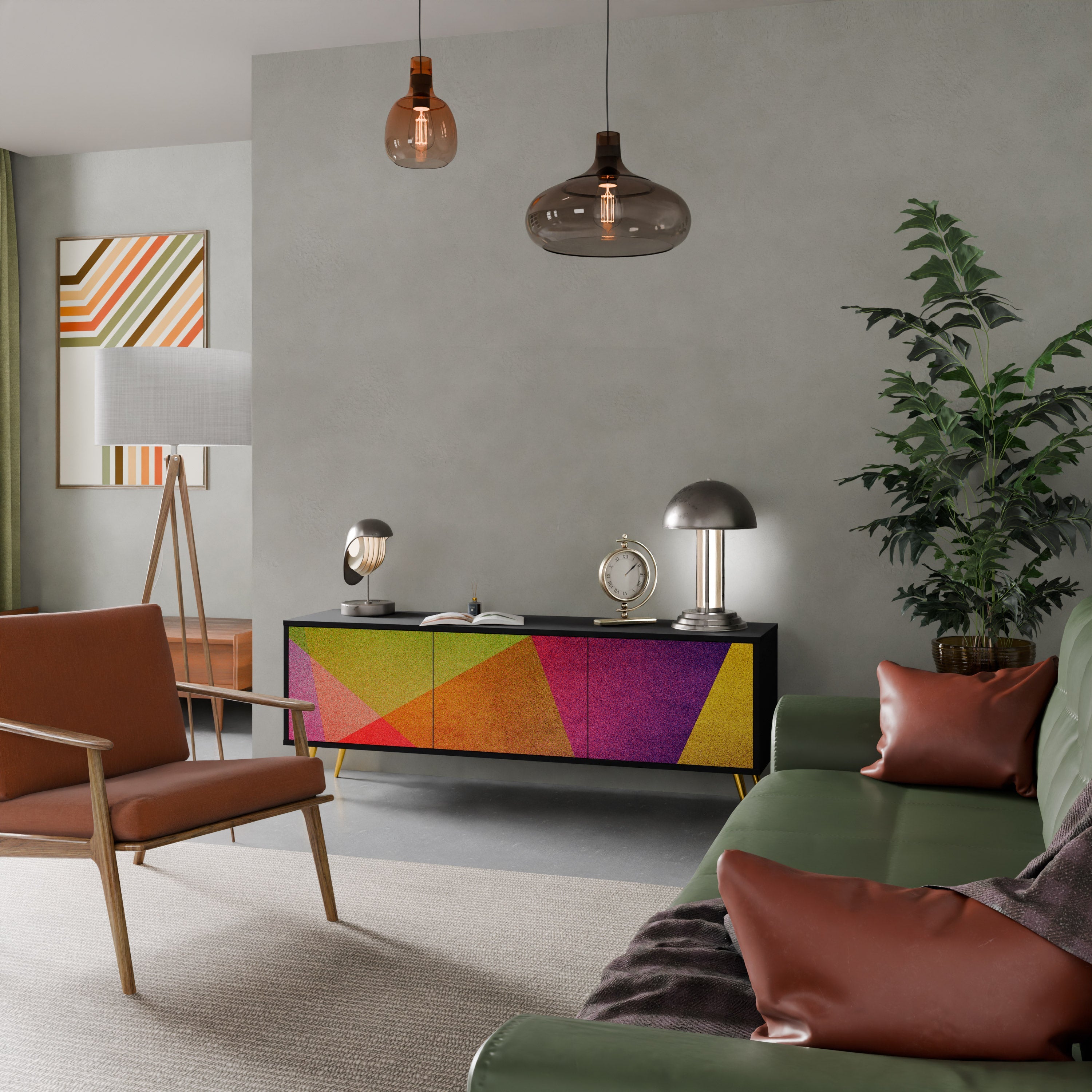 Meuble TV 3 portes VIVID GEOMETRY finition noire