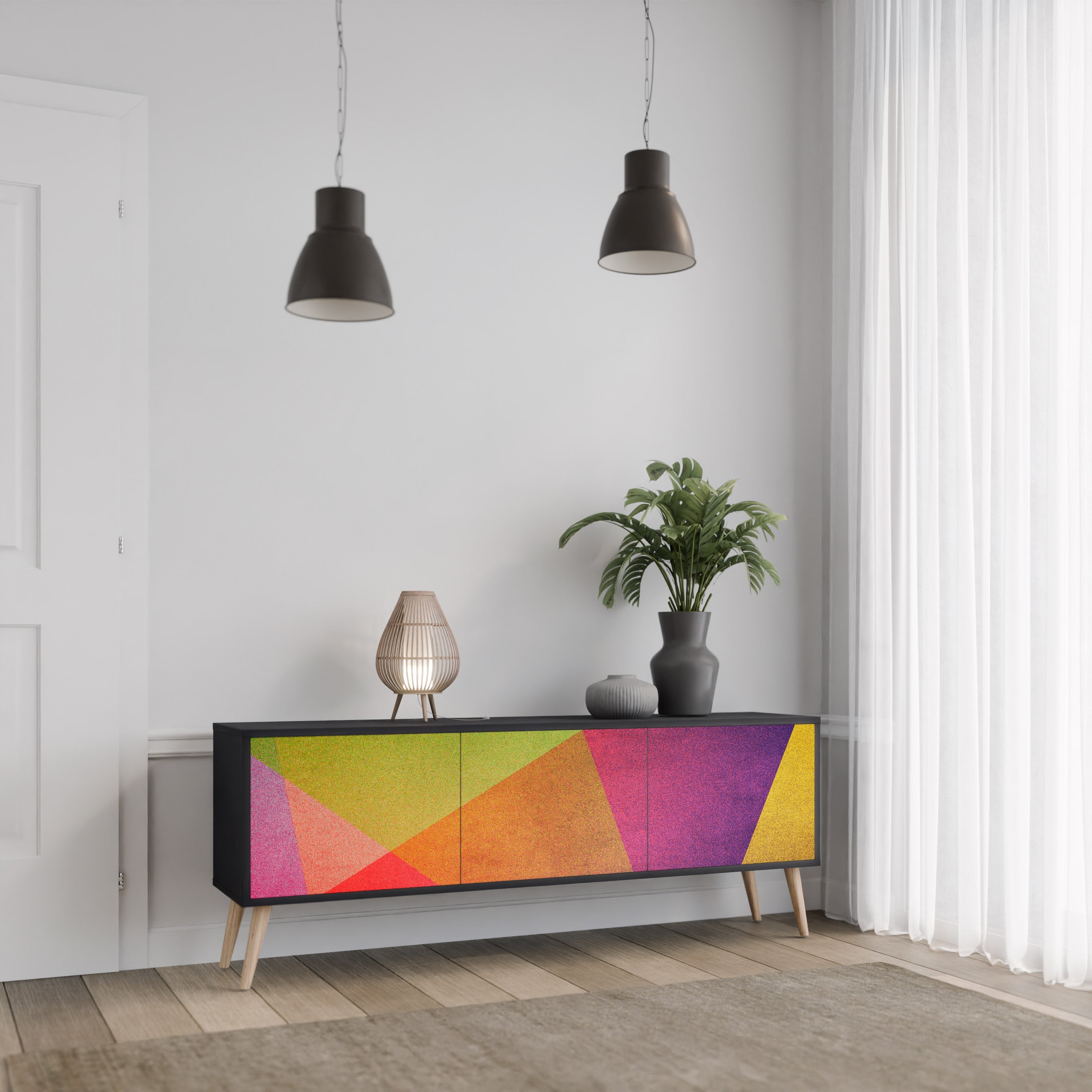 Meuble TV 3 portes VIVID GEOMETRY finition noire