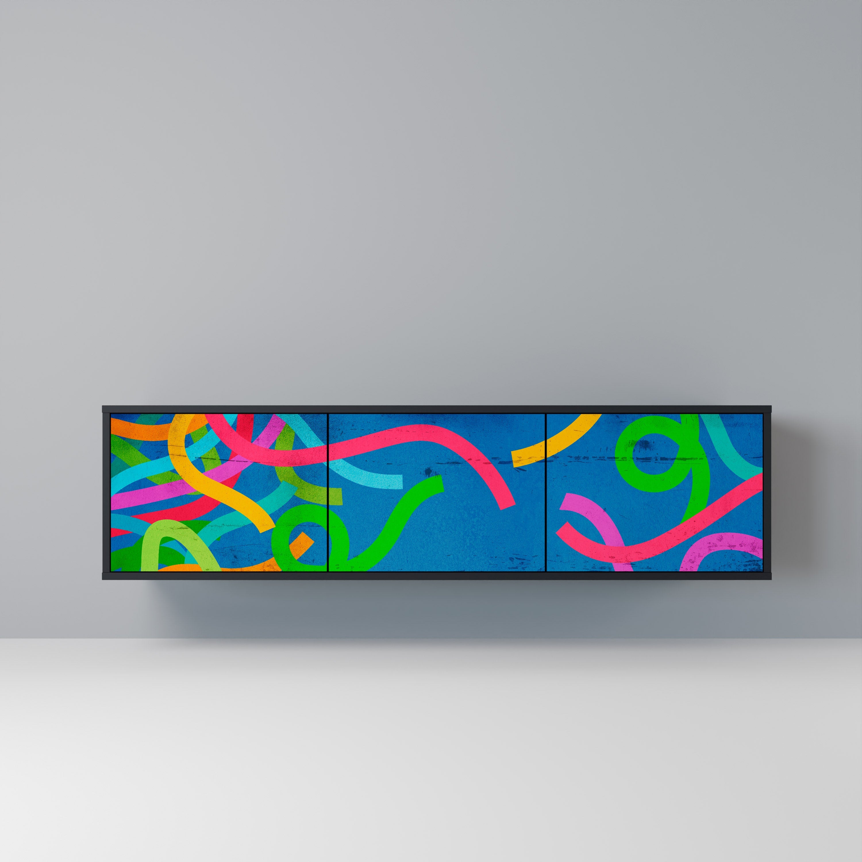 Meuble TV 3 portes STREAMER TANGLE finition noire