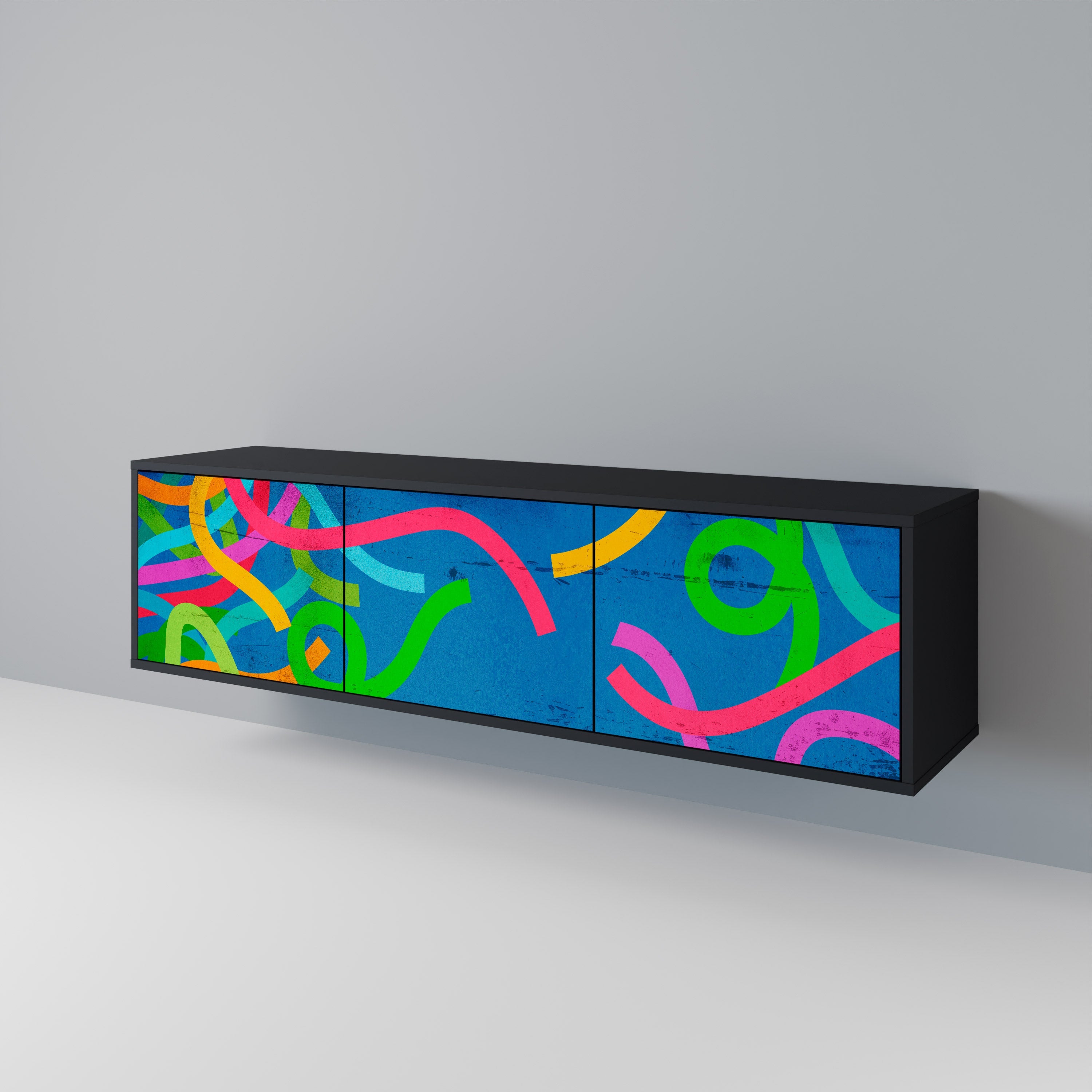 Meuble TV 3 portes STREAMER TANGLE finition noire