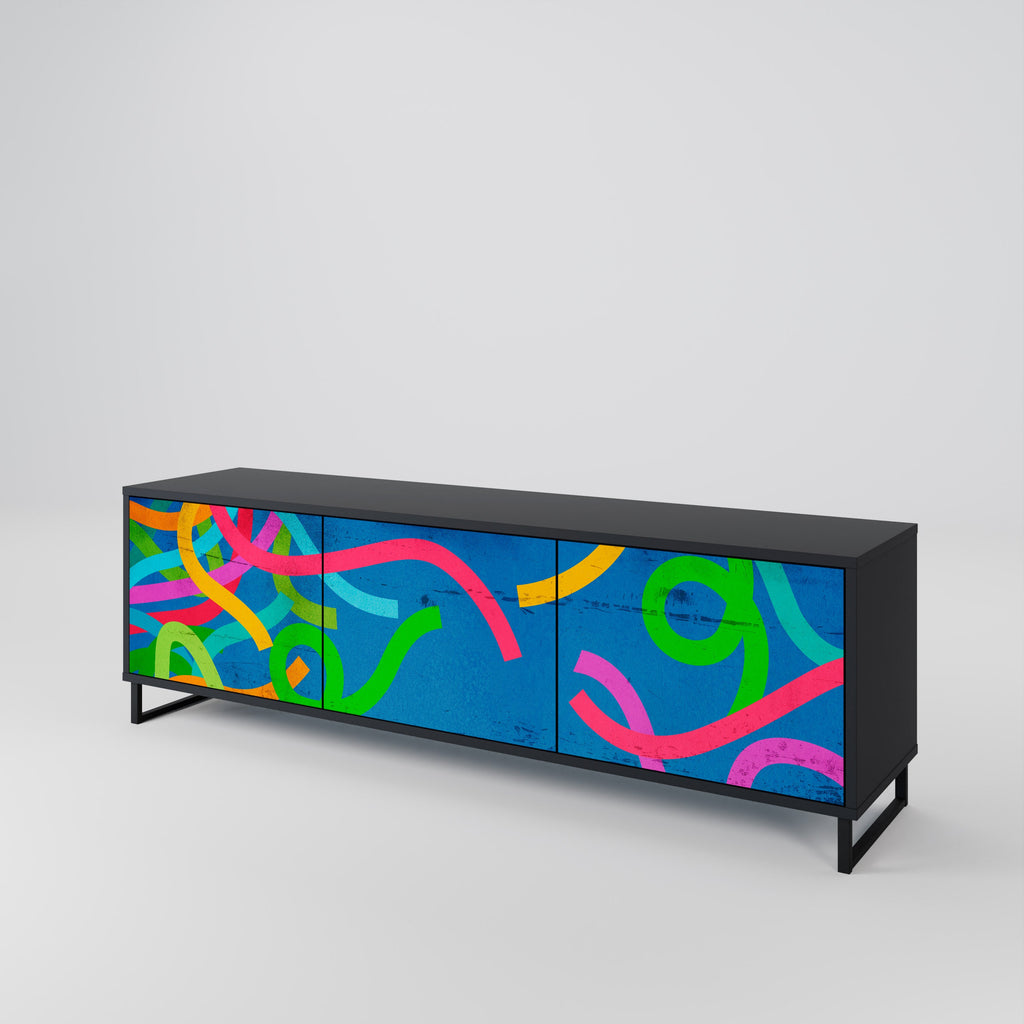 Meuble TV 3 portes STREAMER TANGLE finition noire