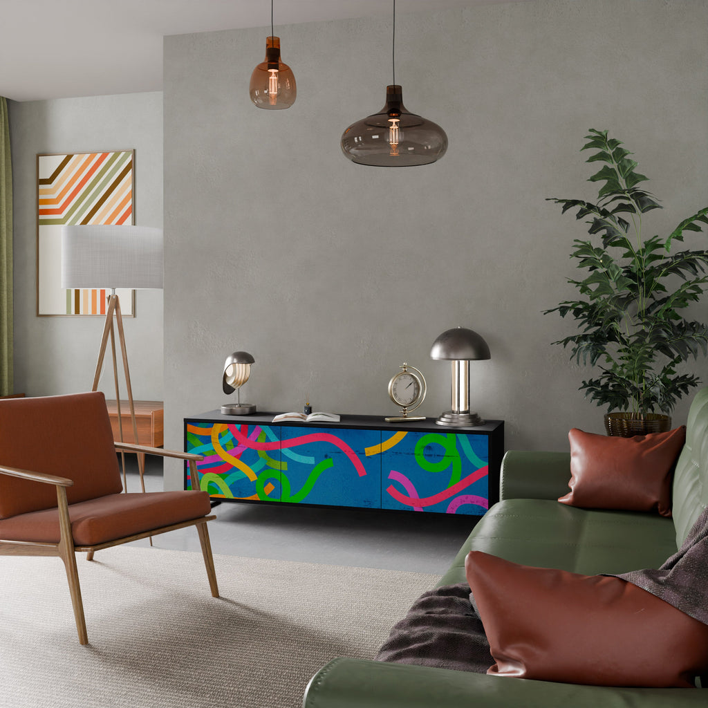 Meuble TV 3 portes STREAMER TANGLE finition noire