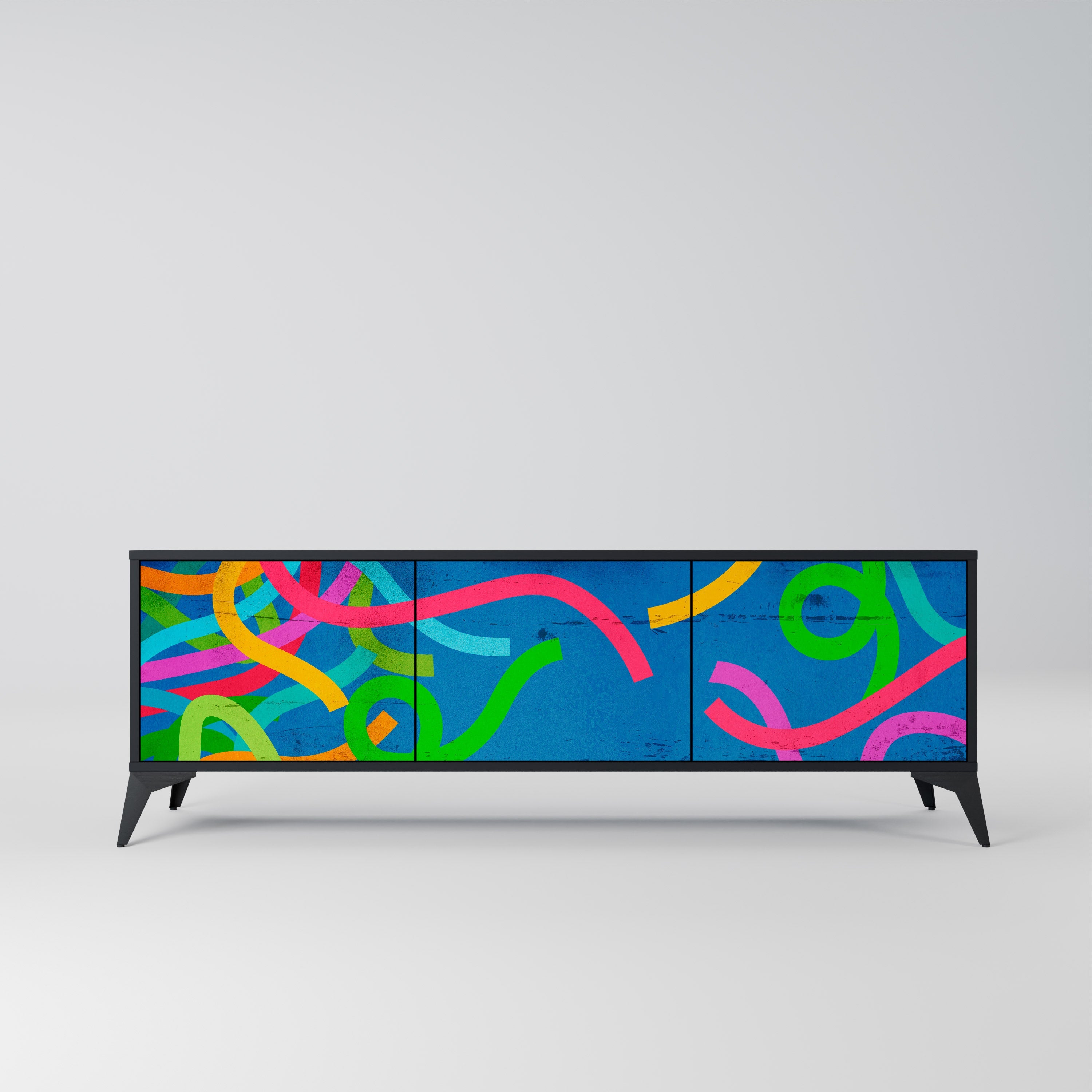 Meuble TV 3 portes STREAMER TANGLE finition noire