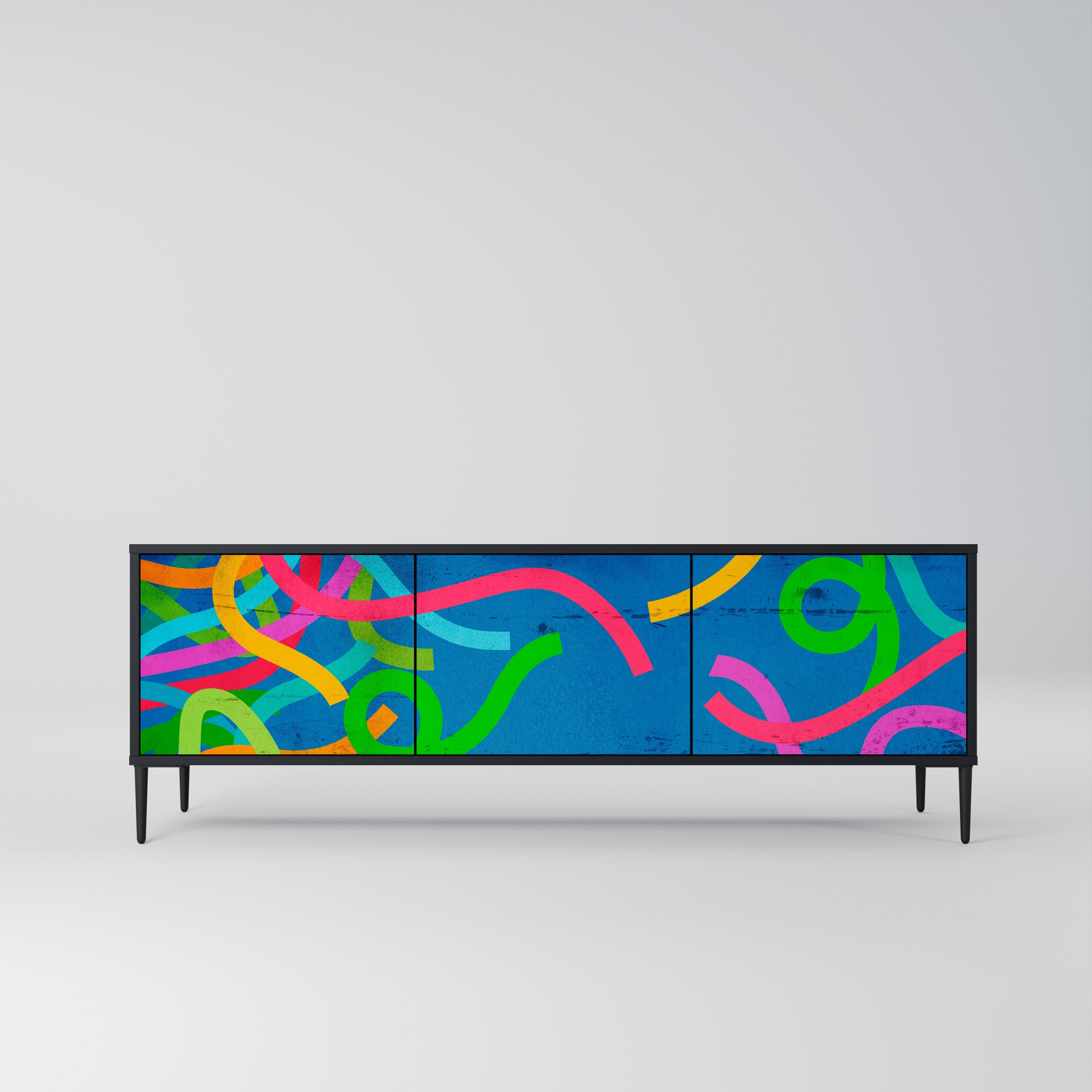 Meuble TV 3 portes STREAMER TANGLE finition noire