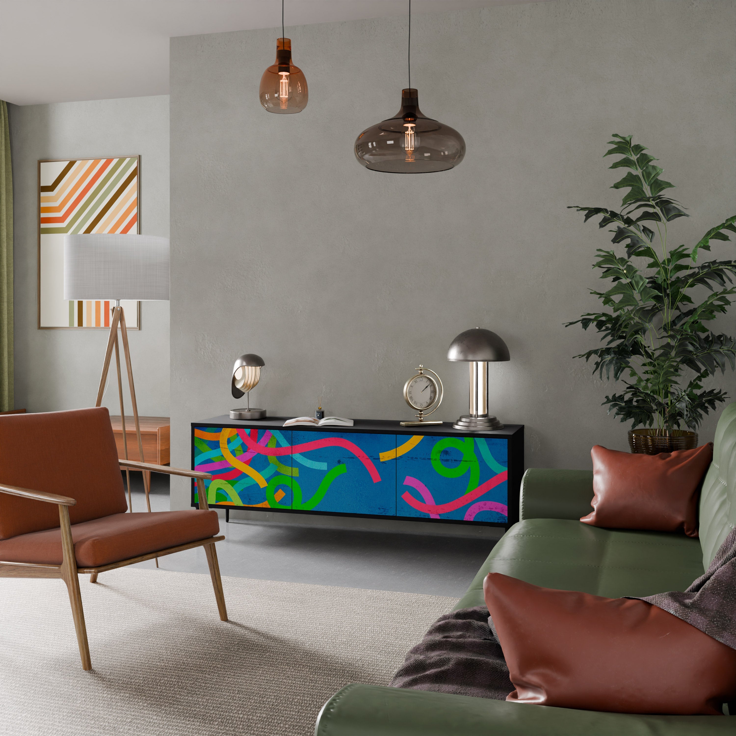 Meuble TV 3 portes STREAMER TANGLE finition noire