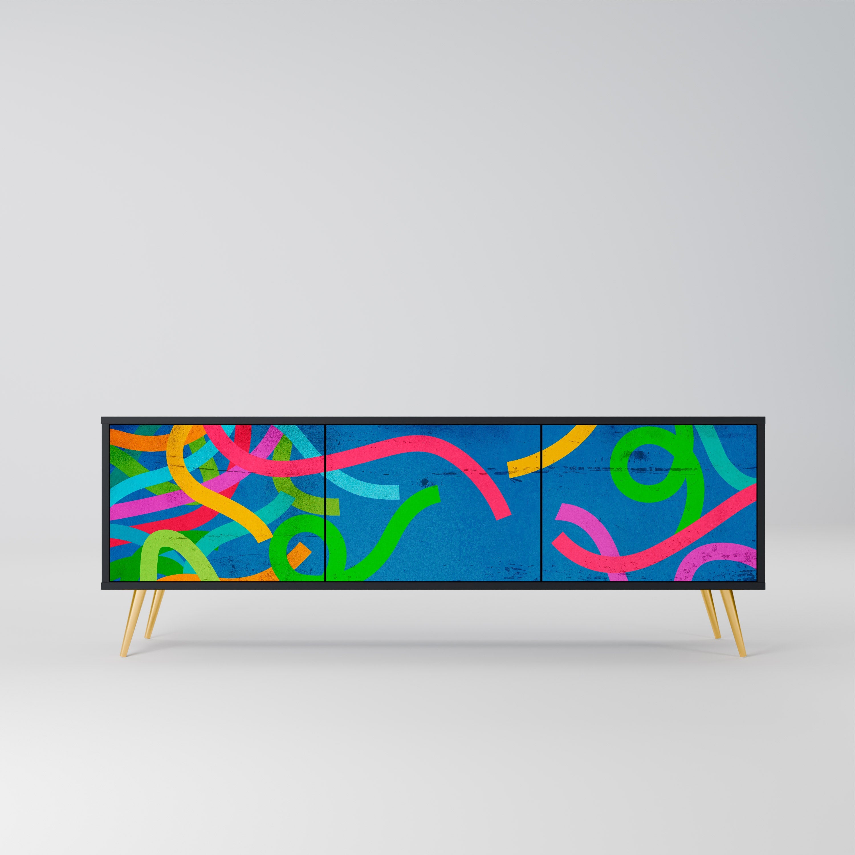 Meuble TV 3 portes STREAMER TANGLE finition noire