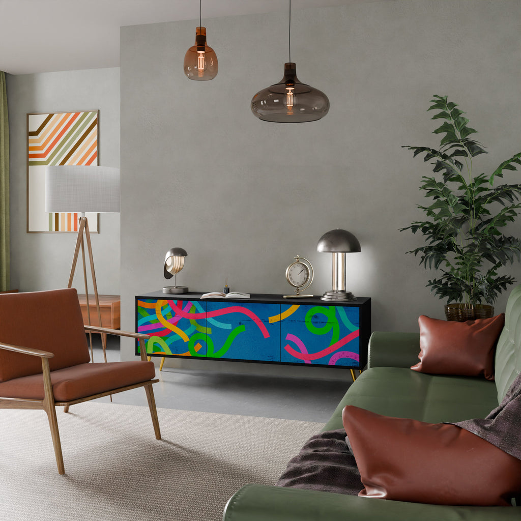 Meuble TV 3 portes STREAMER TANGLE finition noire