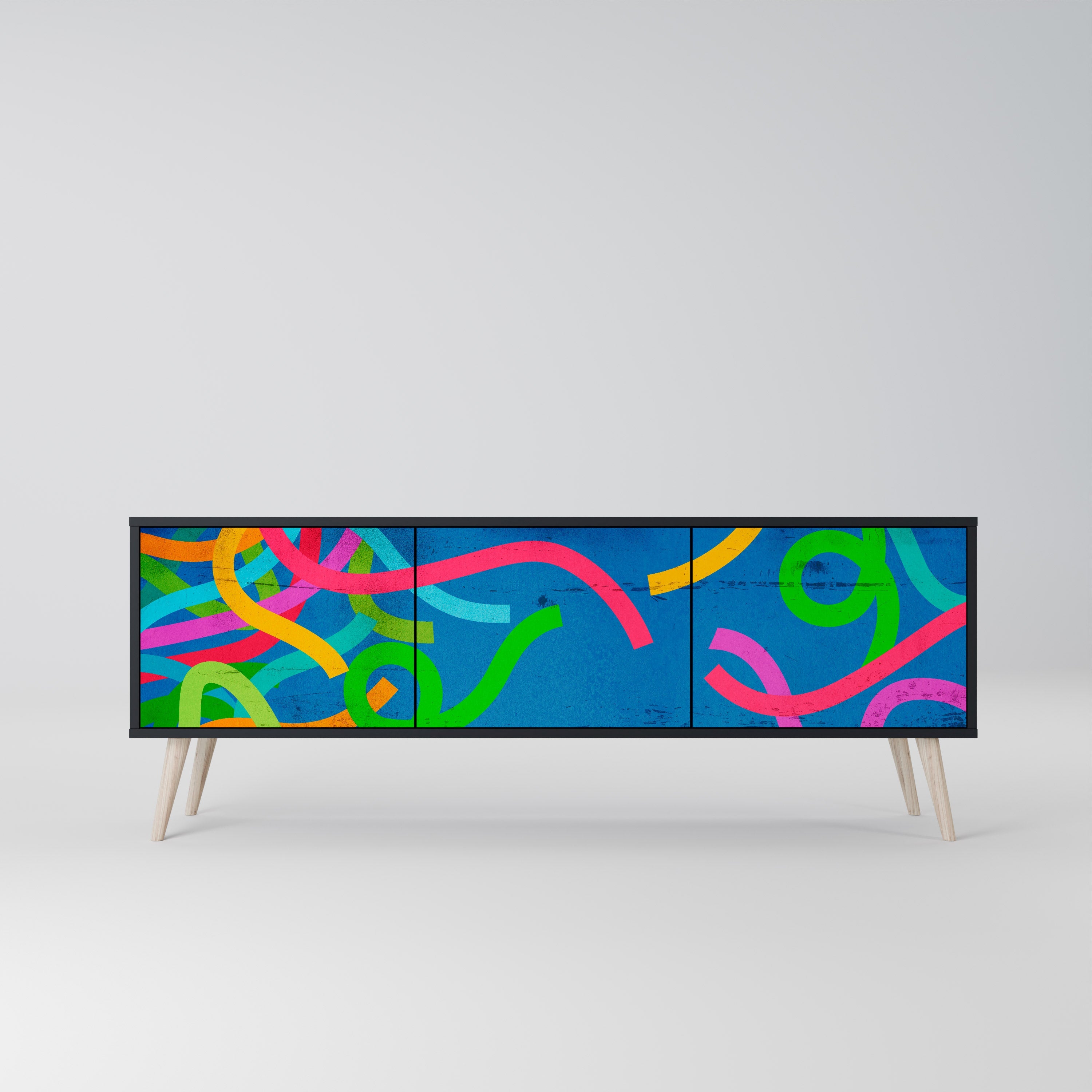 Meuble TV 3 portes STREAMER TANGLE finition noire