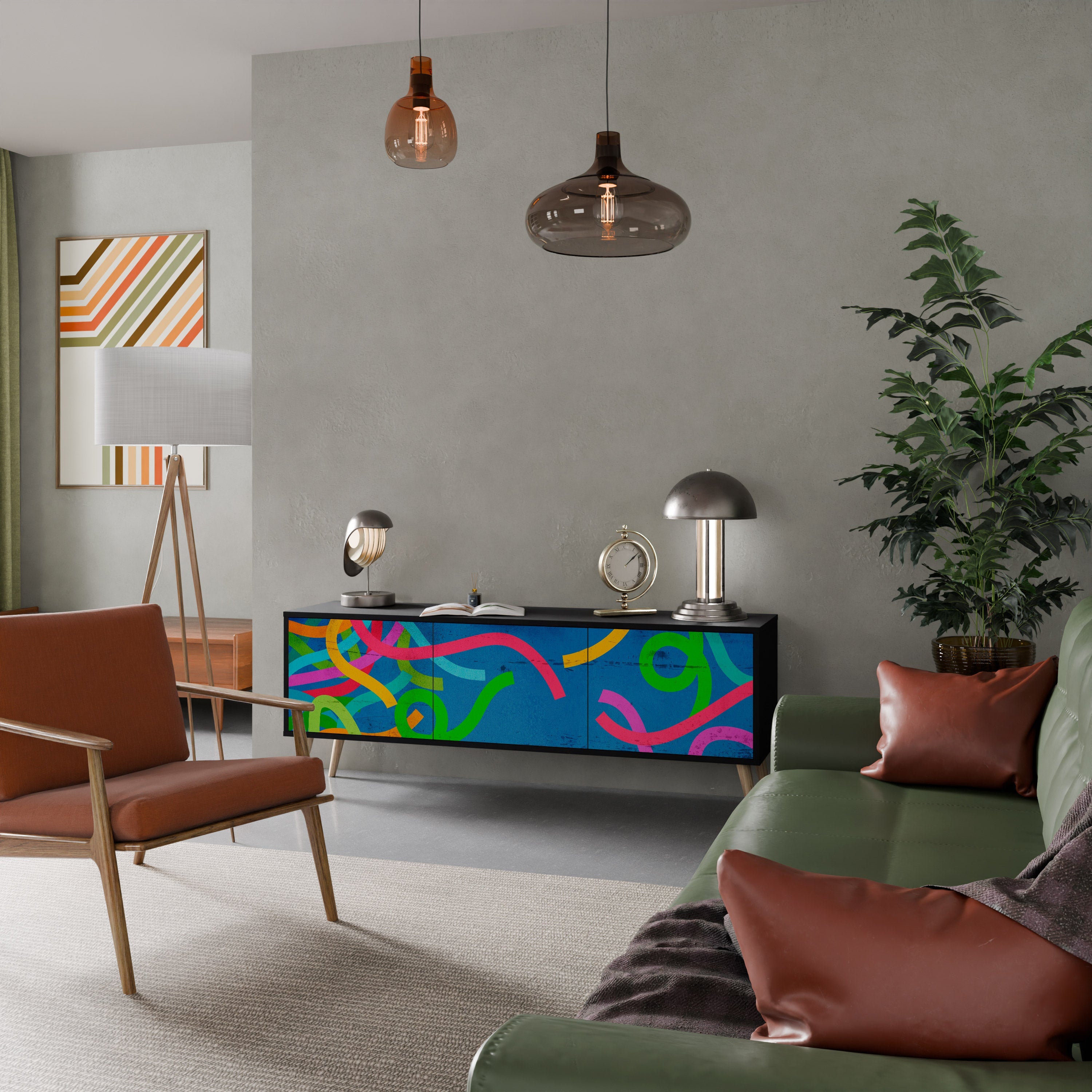 Meuble TV 3 portes STREAMER TANGLE finition noire