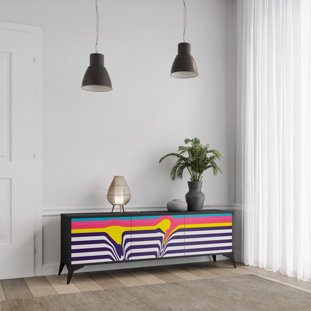 Meuble TV 3 portes TONE COLLAPSE finition noire