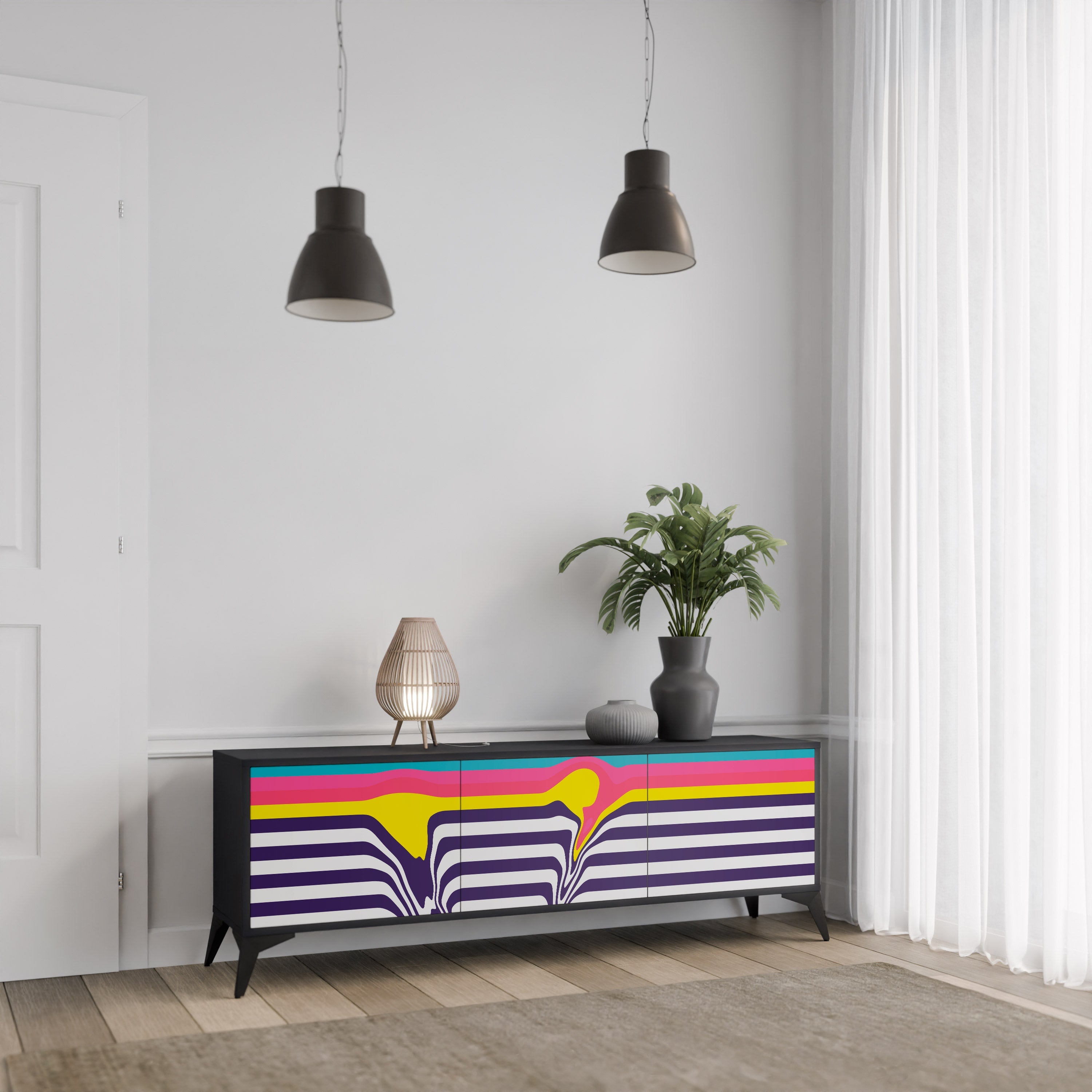 Meuble TV 3 portes TONE COLLAPSE finition noire