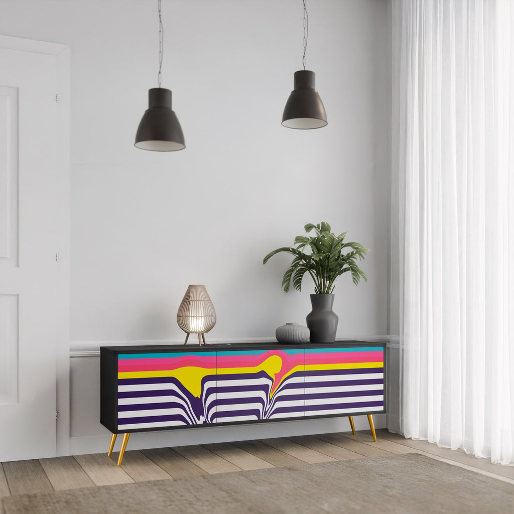 Meuble TV 3 portes TONE COLLAPSE finition noire