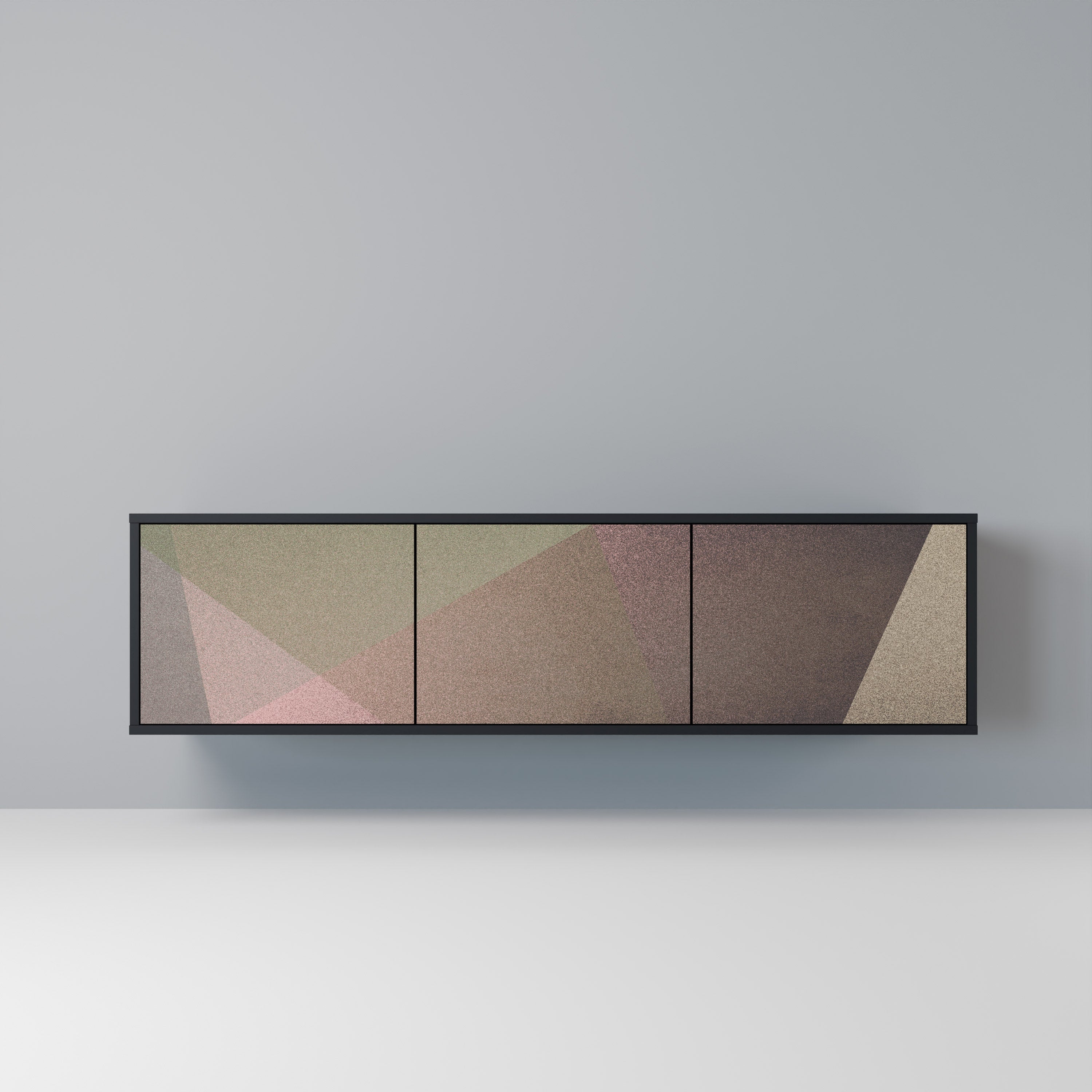 Meuble TV 3 portes BEIGE GEOMETRY, finition noire