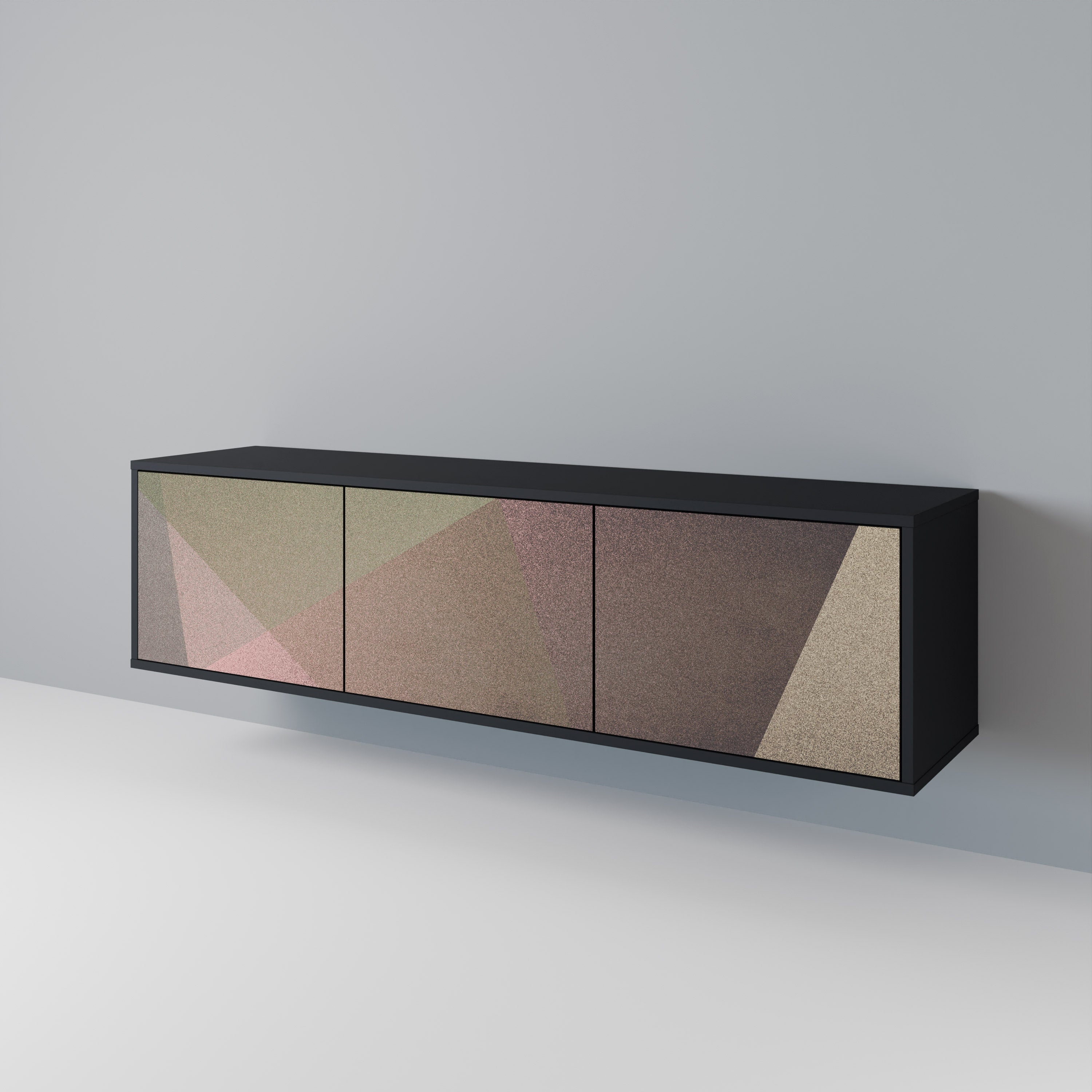 Meuble TV 3 portes BEIGE GEOMETRY, finition noire