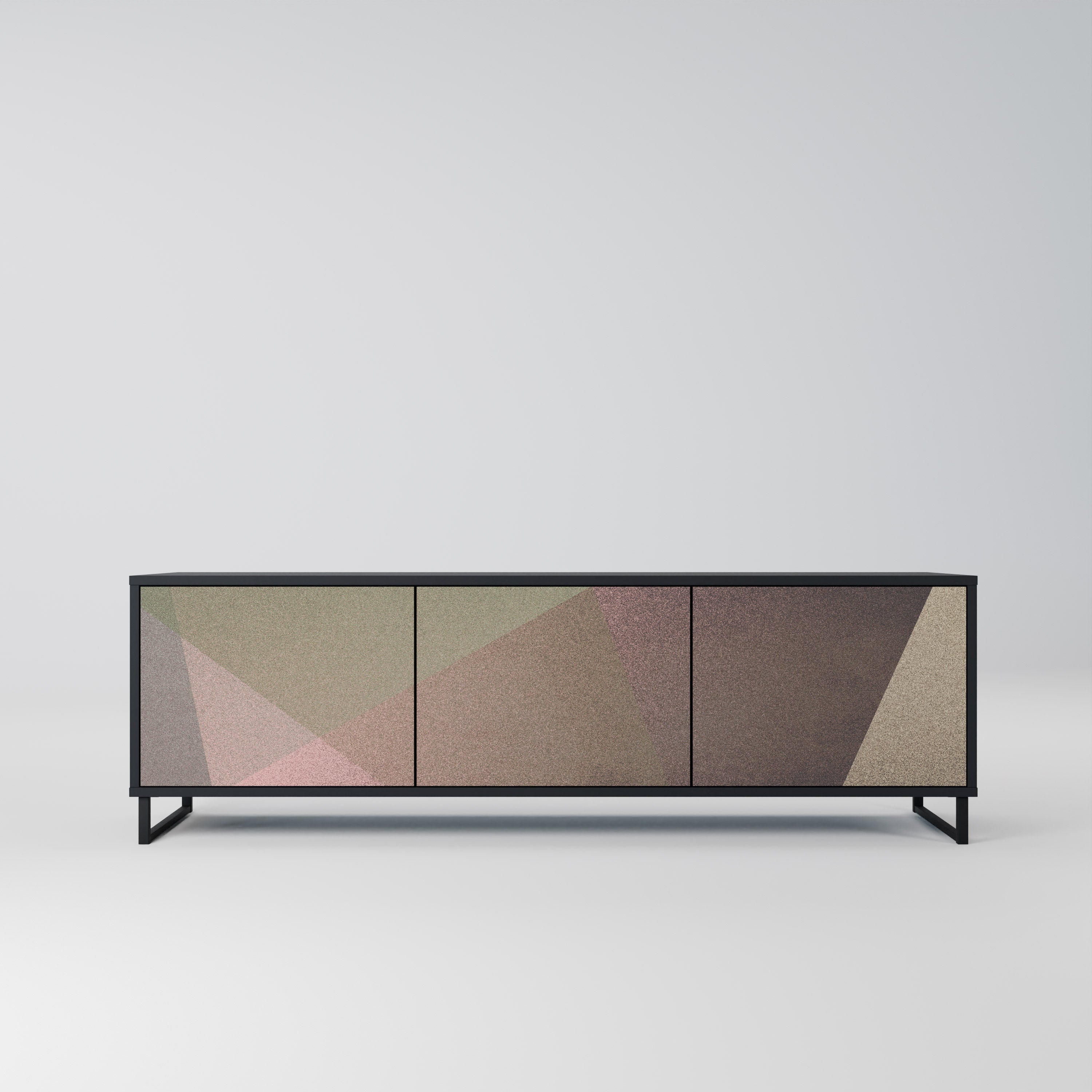 Meuble TV 3 portes BEIGE GEOMETRY, finition noire