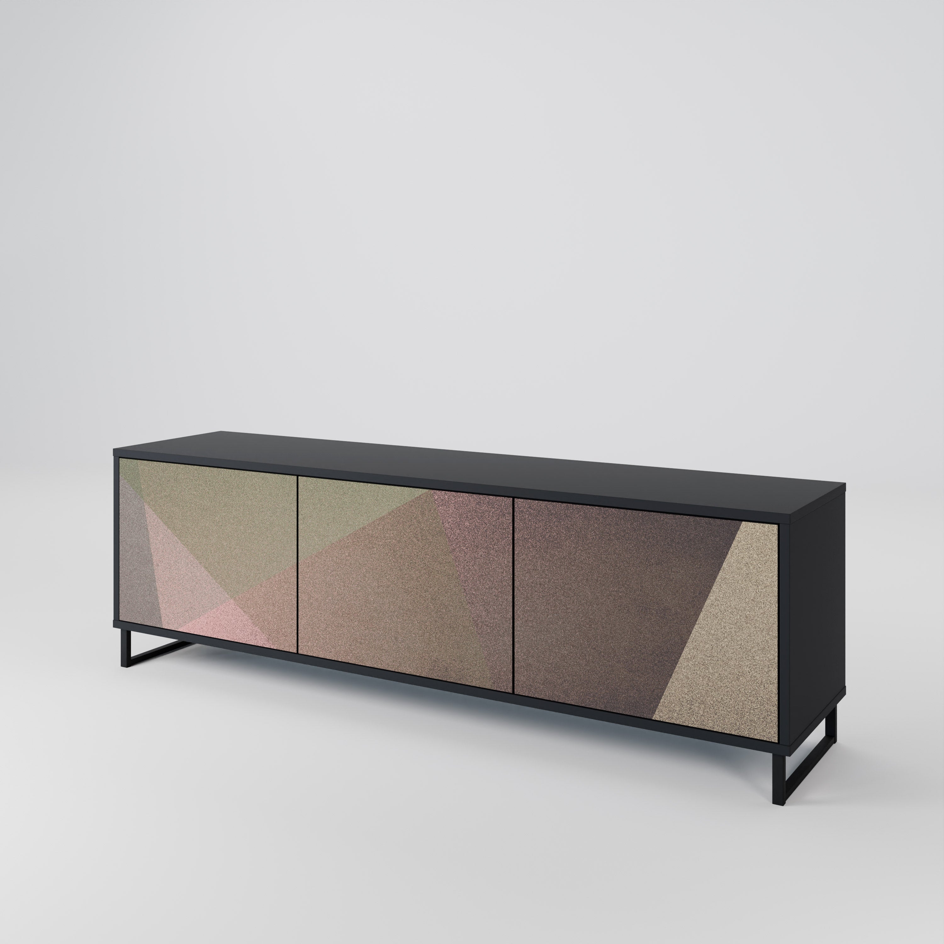 Meuble TV 3 portes BEIGE GEOMETRY, finition noire