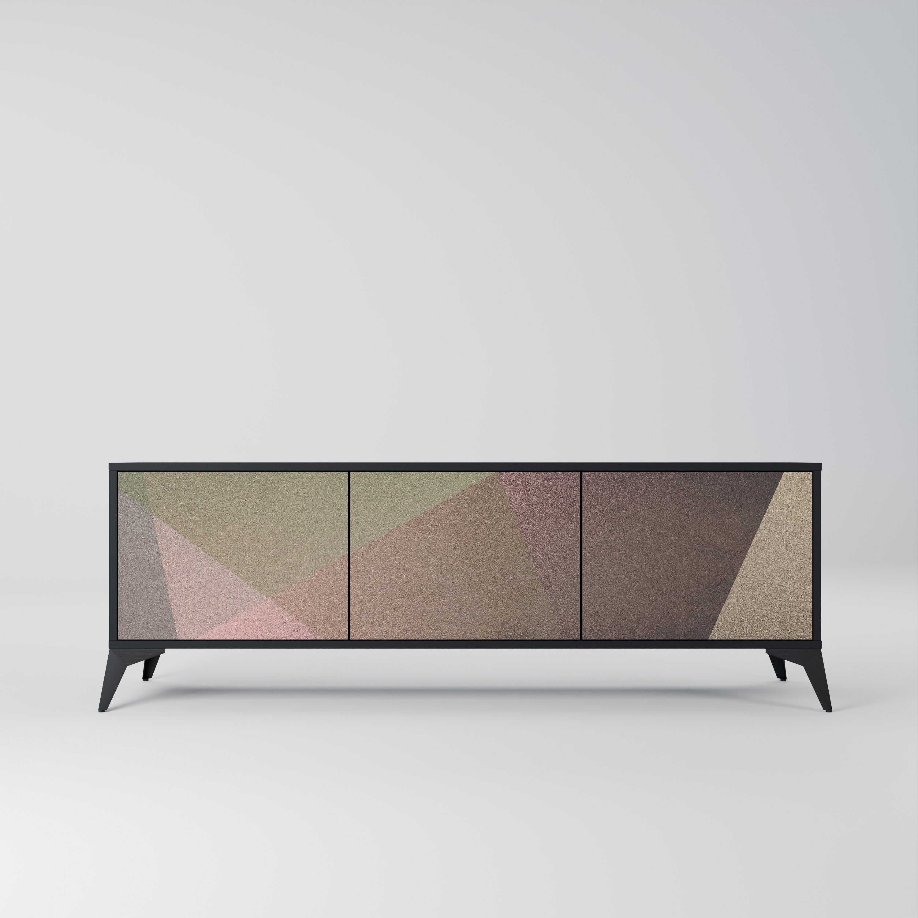 Meuble TV 3 portes BEIGE GEOMETRY, finition noire