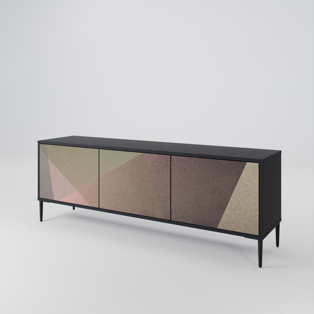 Meuble TV 3 portes BEIGE GEOMETRY, finition noire