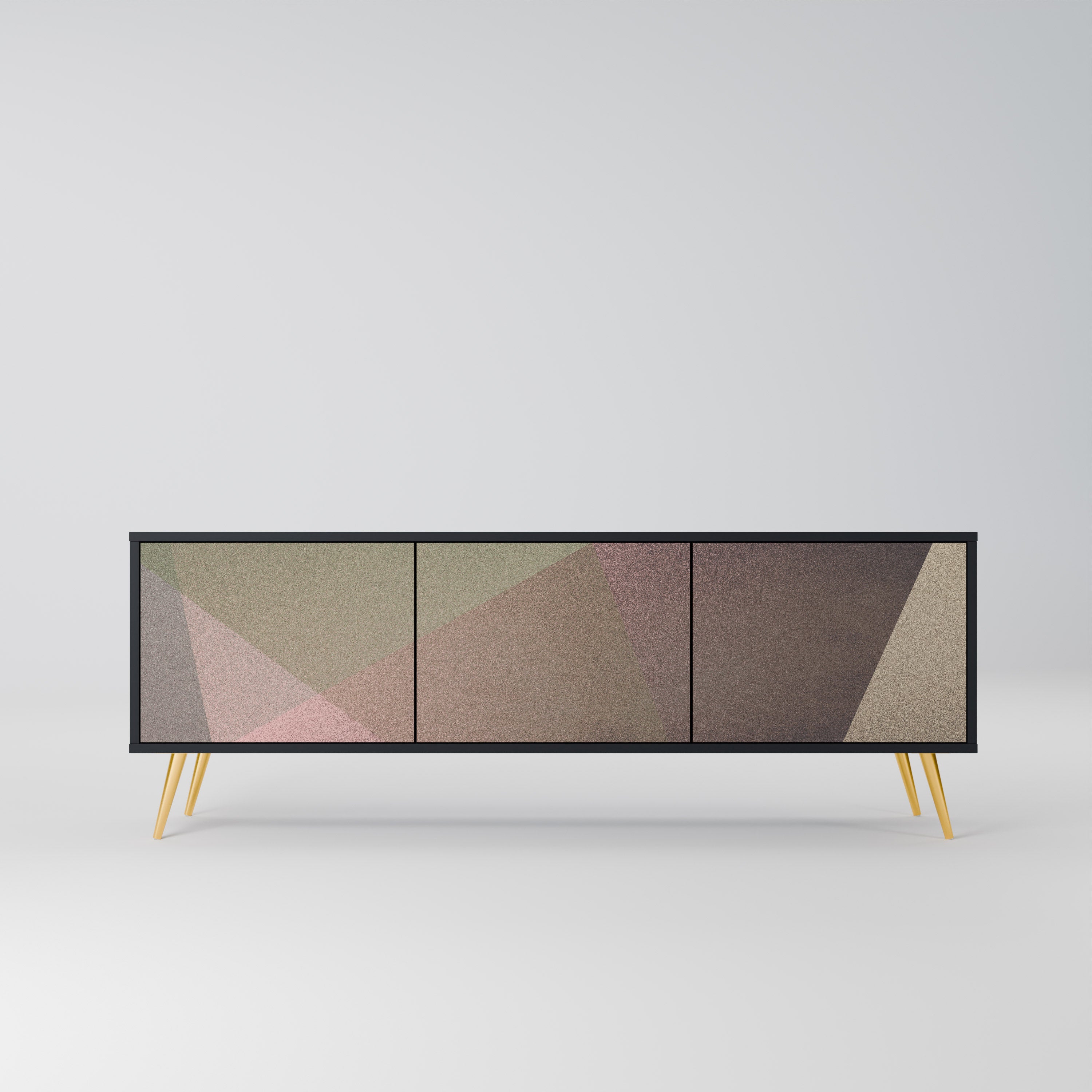 Meuble TV 3 portes BEIGE GEOMETRY, finition noire